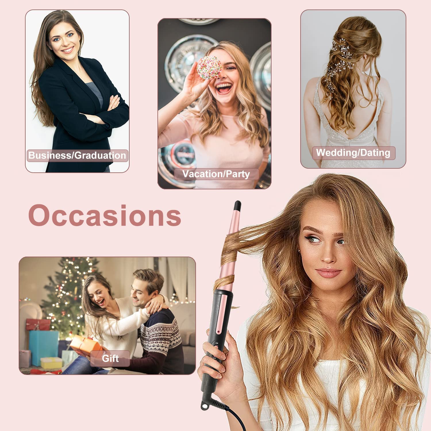 Hair Curling Wand, 0.5-1Inch Tapered Curling Iron, Professional Ceramic Hair Curler Wand With Heat-Resistant Glove, Dual Voltage