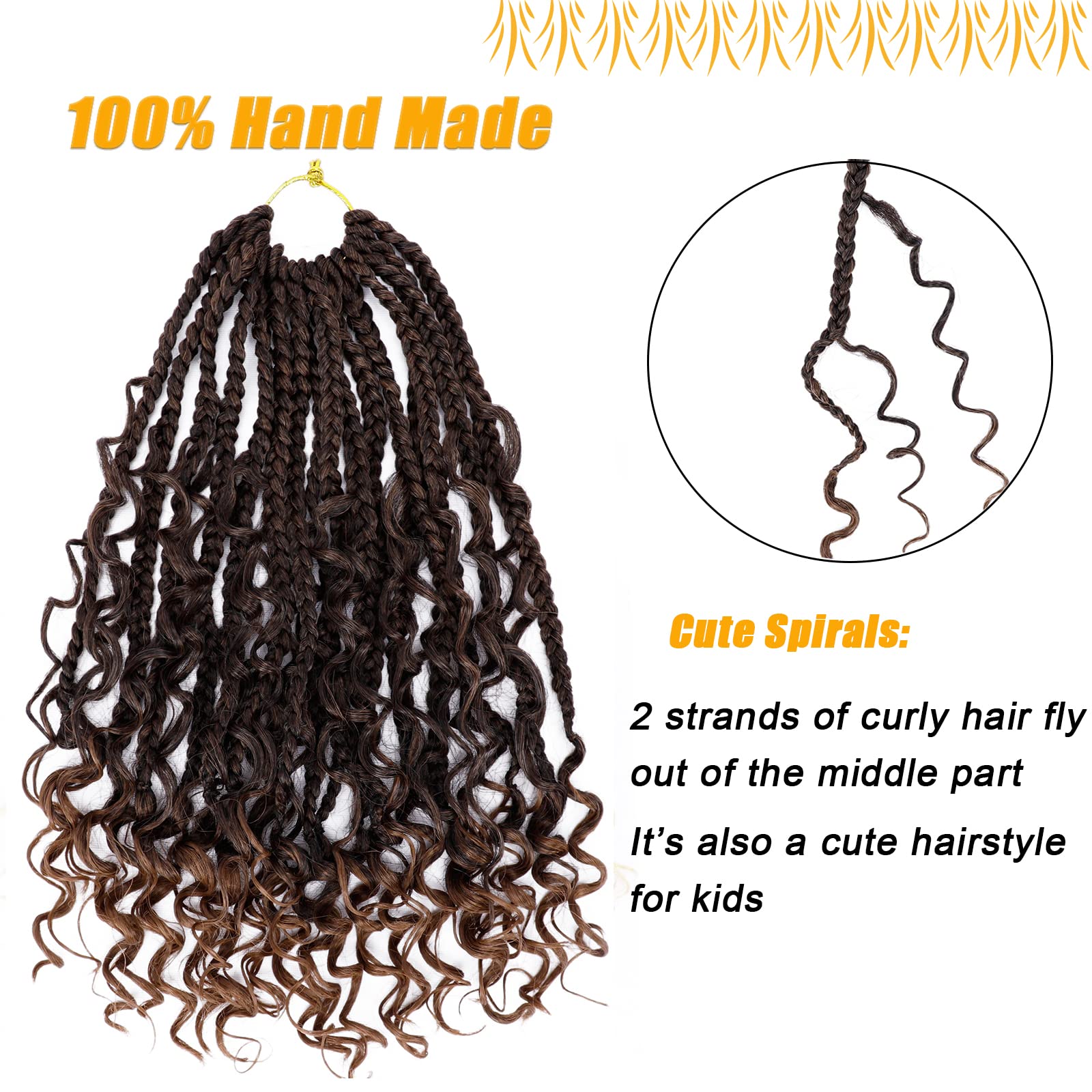 Goddess Box Braids Crochet Hair Pre-Looped Bohomian Crochet Box Braids Curly Ends 14 Inch 8 Packs 3X Crochet Braids For Women Sy