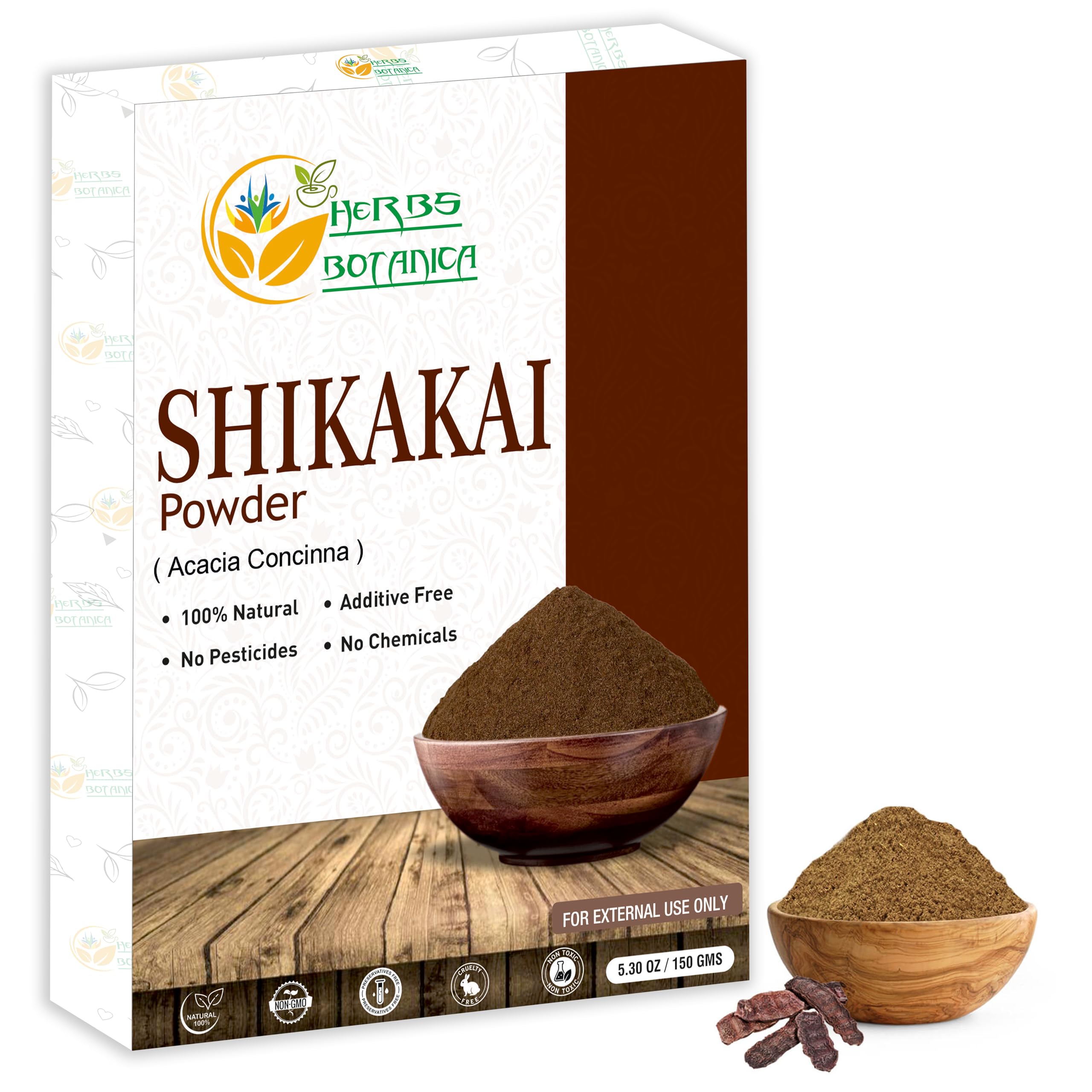Herbs Botanica Shikakai Powder Pure Acacia Concinna Fruit Pods Powder For Hair, Shiny, Tangled Hair Cleanser & Conditioner Vegan