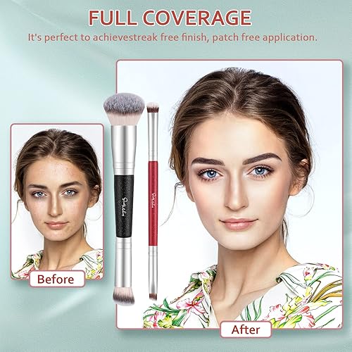 Makeup Brushes Dual-Ended Foundation Brush - Start Makers 2-In-1 Concealer Brush Face Eyebrow Eyeshadow Brush For Liquid, Powder
