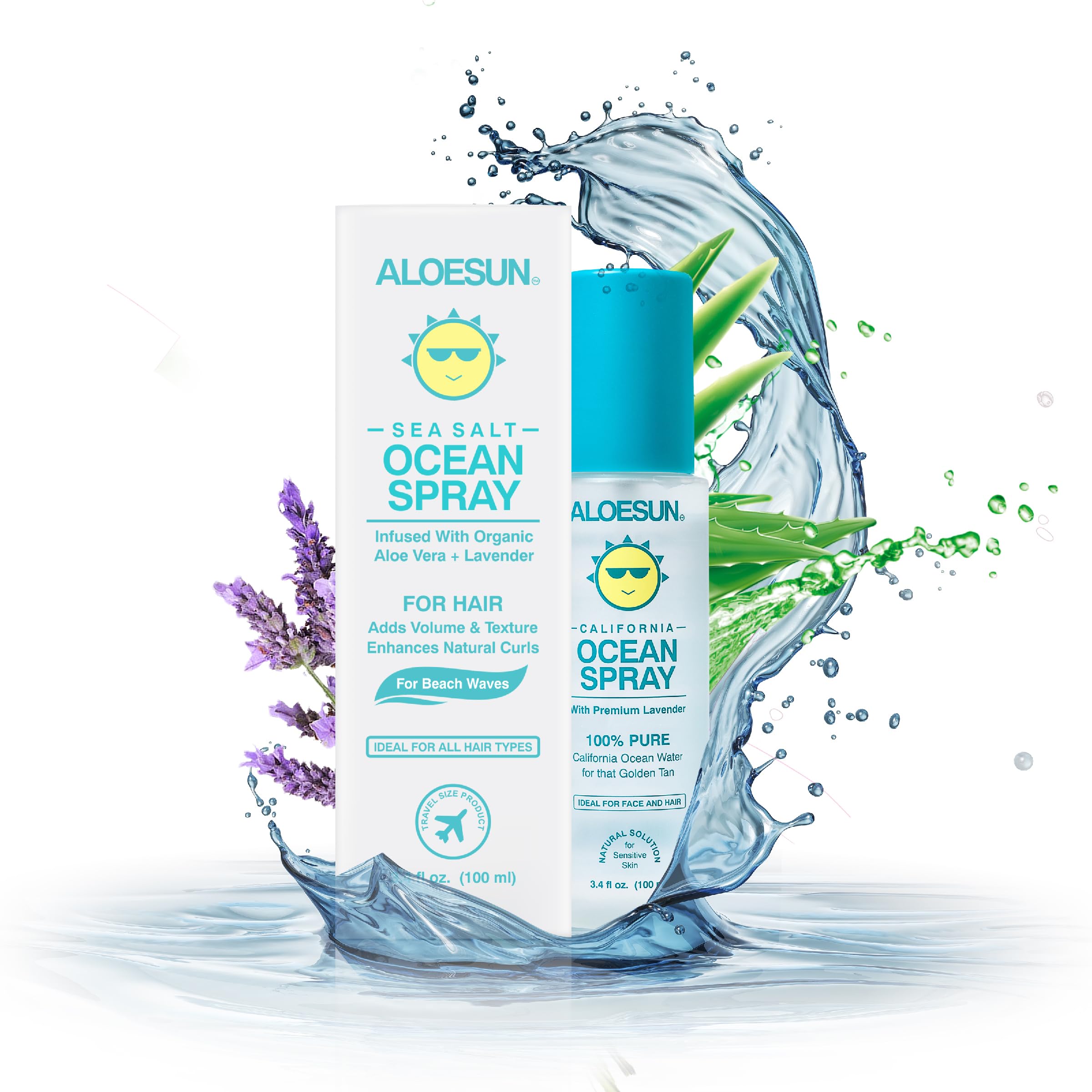 ALOESUN Organic Sea Salt Hair Spray - Texture & Volume Hairspray for Men & Women with Aloe Vera & Lavender - Styling Texturizing