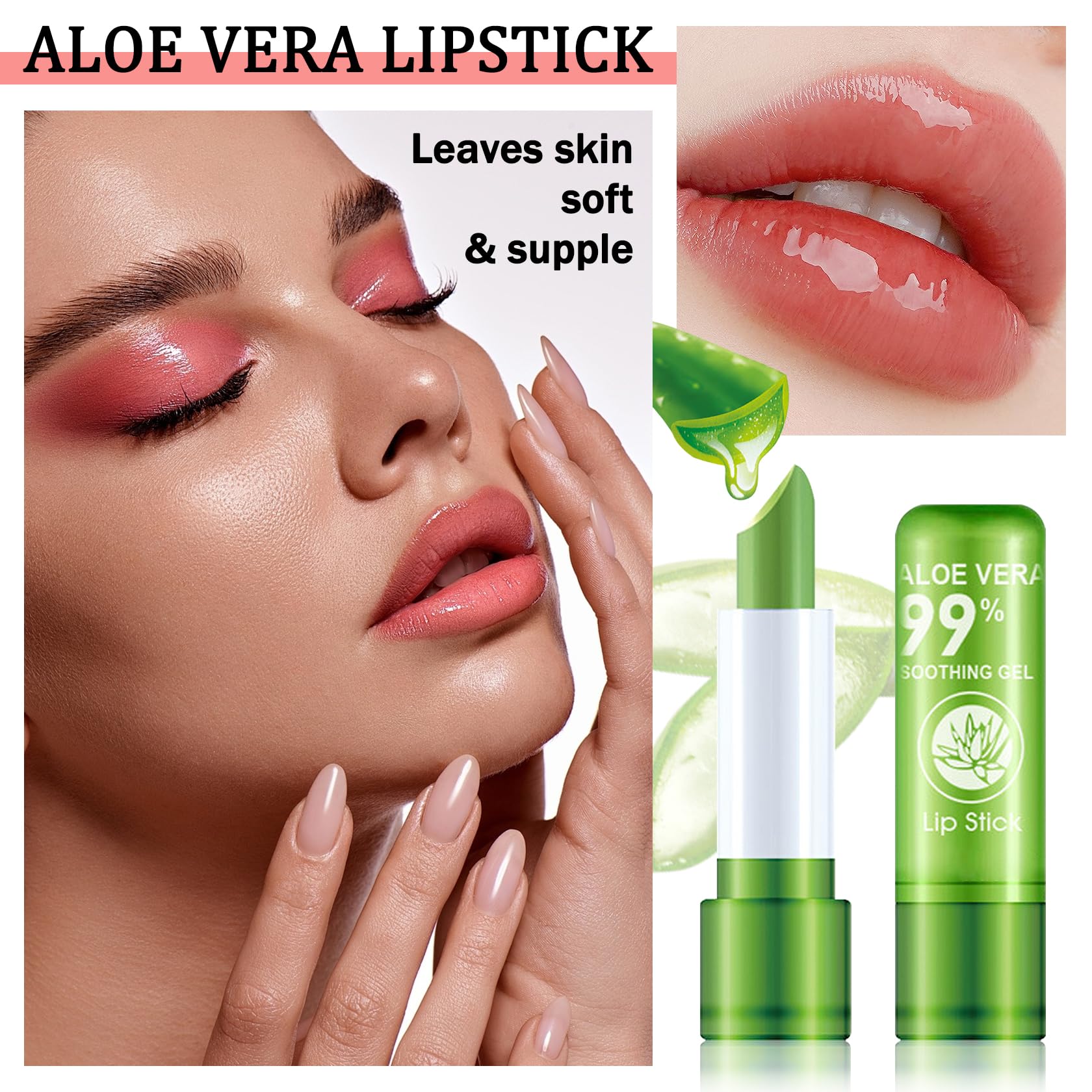 4 Pack Aloe Vera Color Changing Lipstick Set,Magic Temperature Color Change Lip Gloss Makeup Set,Waterproof Tinted Lip Balm Mois