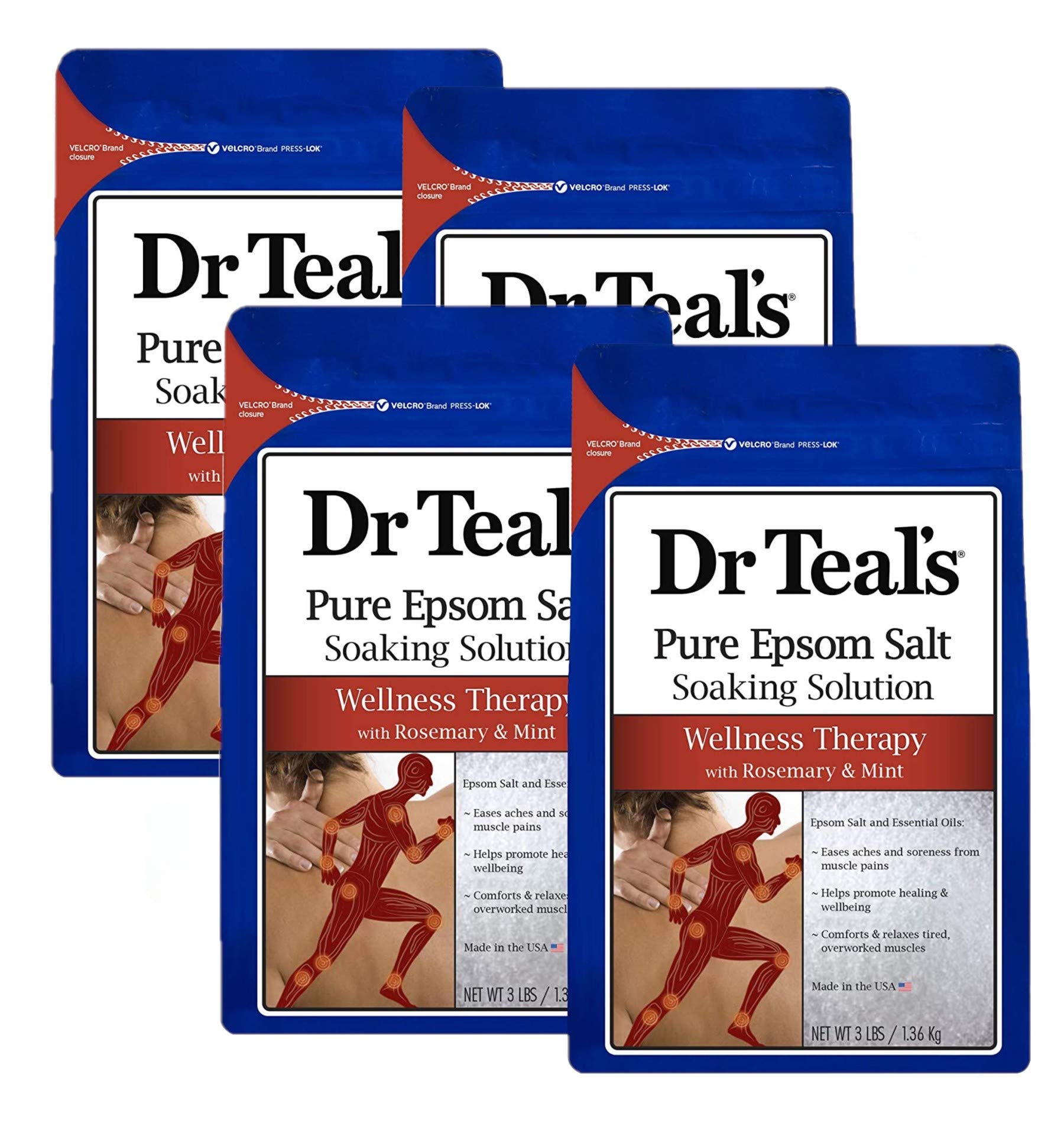 Dr. Teal's Rosemary & Mint Bath Soak Gift Set (4 Pack, 3lbs Ea.) - Wellness Therapy Soaking Solution Eases Aches & Pains and Pro