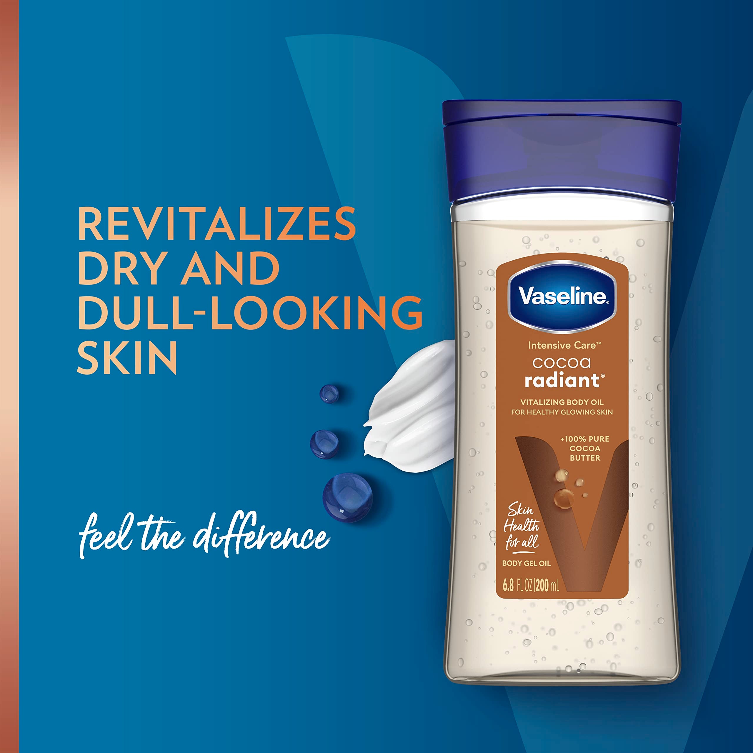 Vaseline Intensive Care Cocoa Radiant For Glowing Skin 3 Count Body Gel Oil Body Oil Made With 100% Pure Cocoa Butter + Replenis
