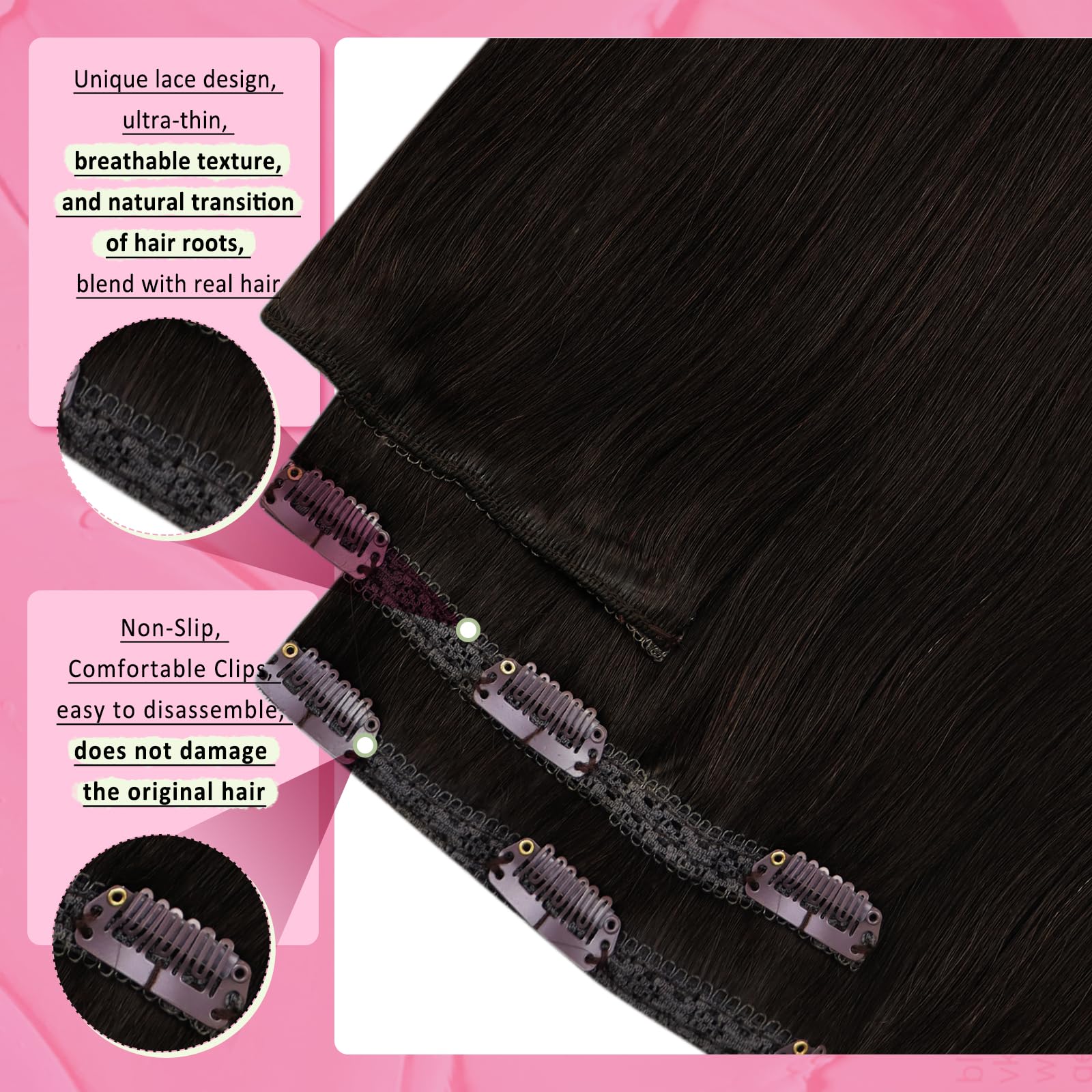 YoungSee 135G Clip in Hair Extensions Brown Remy Hair Extensions Clip ins Brown Clip in Extensions Darkest Brown with Natural Lu