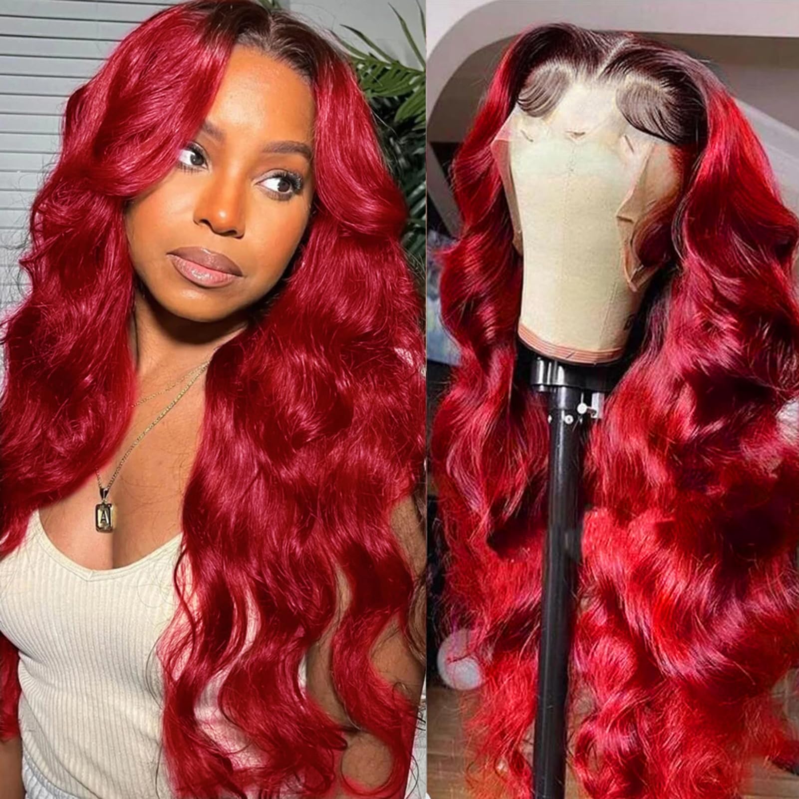 Yms Human Hair Wigs For Black Women Ombre Red Lace Front Wigs Human Hair 180% Density Glueless Wigs Human Hair Pre Plucked (16 I