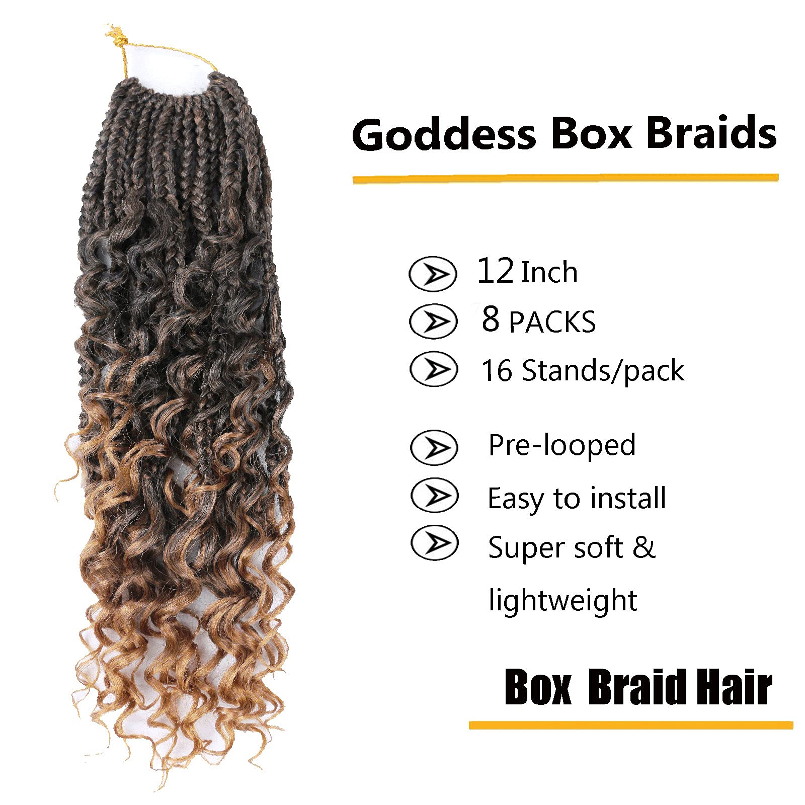 LMZIM 12 Inch Goddess Box Braids Crochet Hair Bohomian Crochet Box Braids Curly Ends 8 Pack 3X Crochet Braids Synthetic Braiding