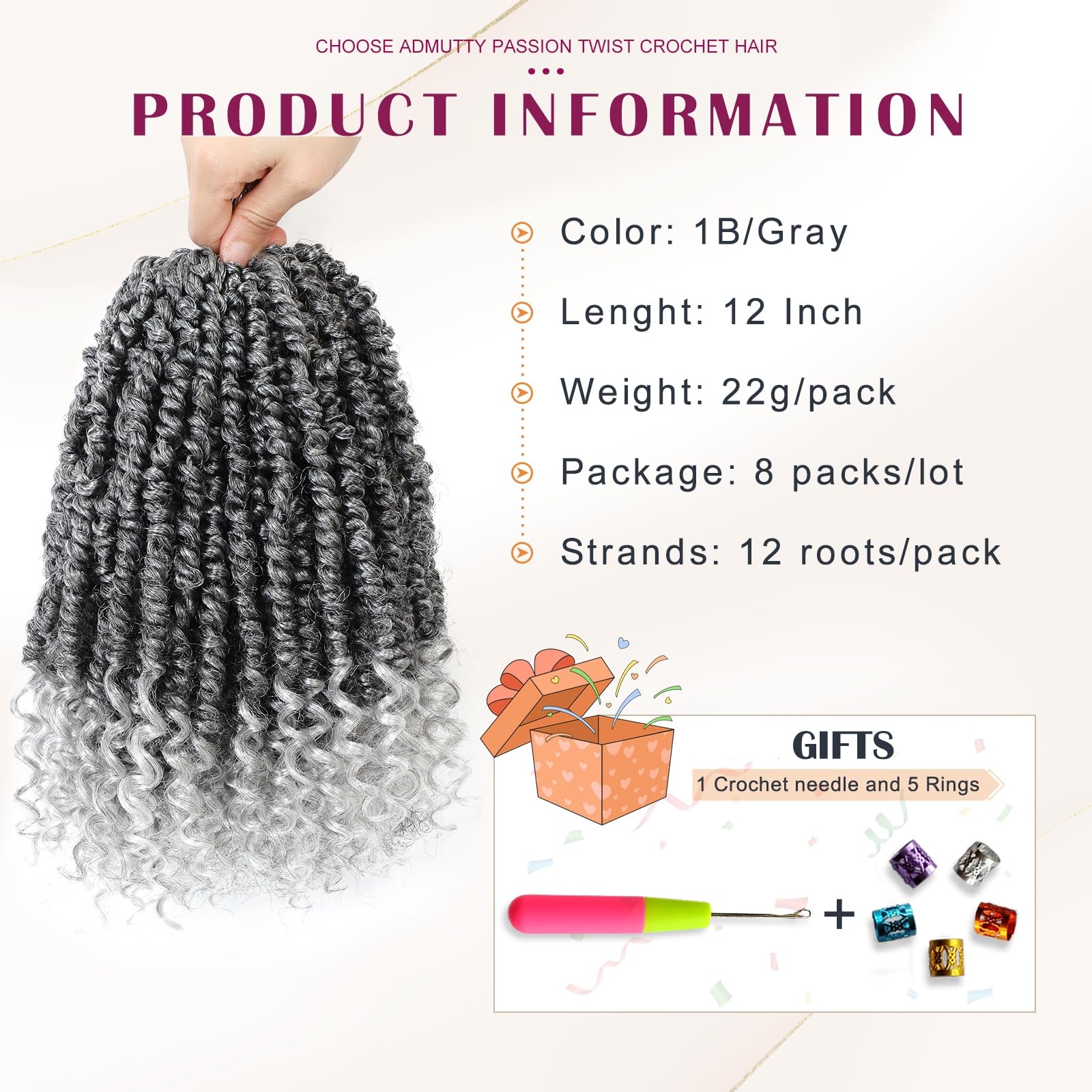 Passion Twist Crochet Hair,Pretwisted Crochet Hair 12 Inch Passion Twist Hair,Passion Twist Crochet Hair 8 Packs Pretwisted Pass
