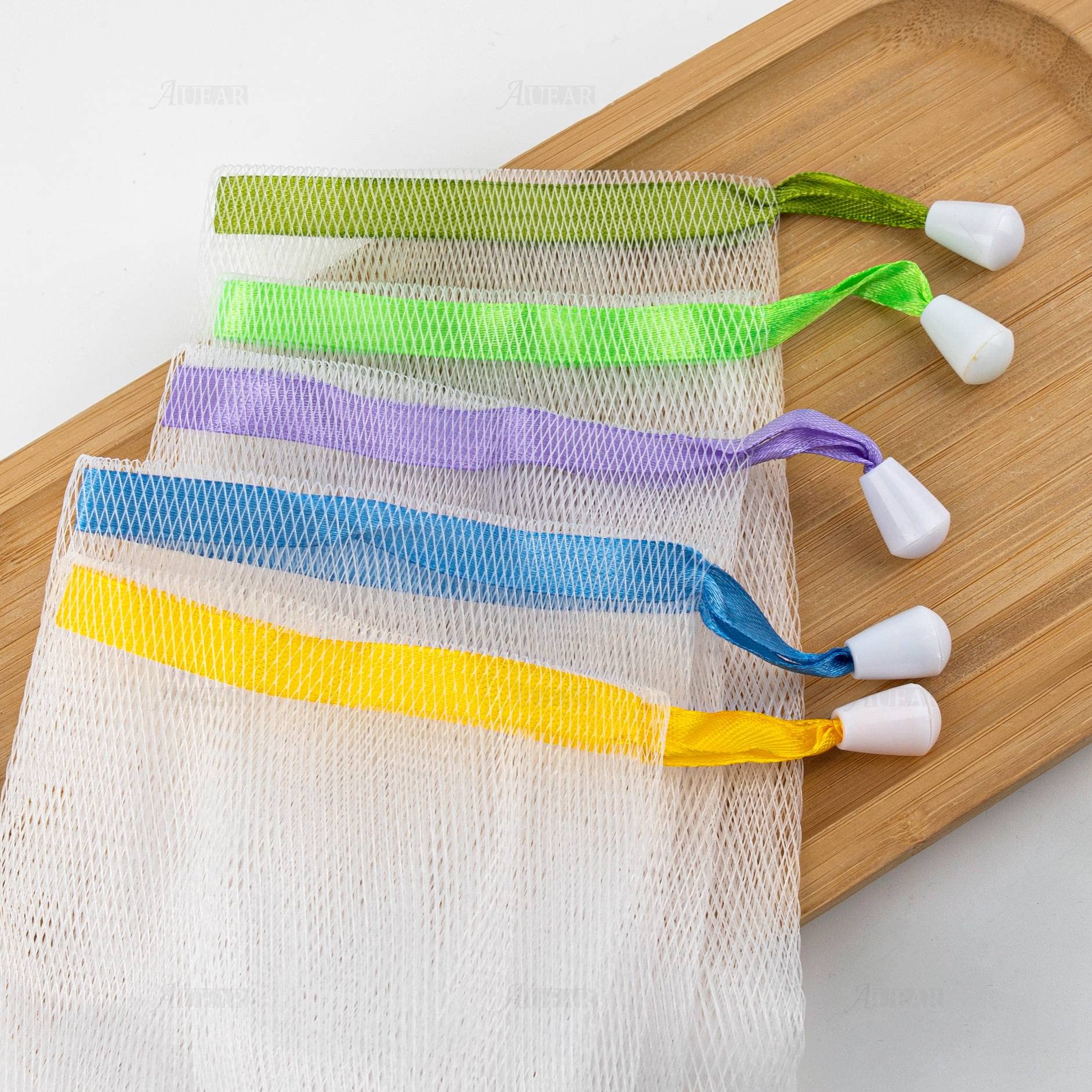 AUEAR, 20 Pack Handmade Soap Exfoliating Mesh Soap Pouch Saver Bag Double Layer Bubble Foam Net Drawstring Holder Bags Bubble Me