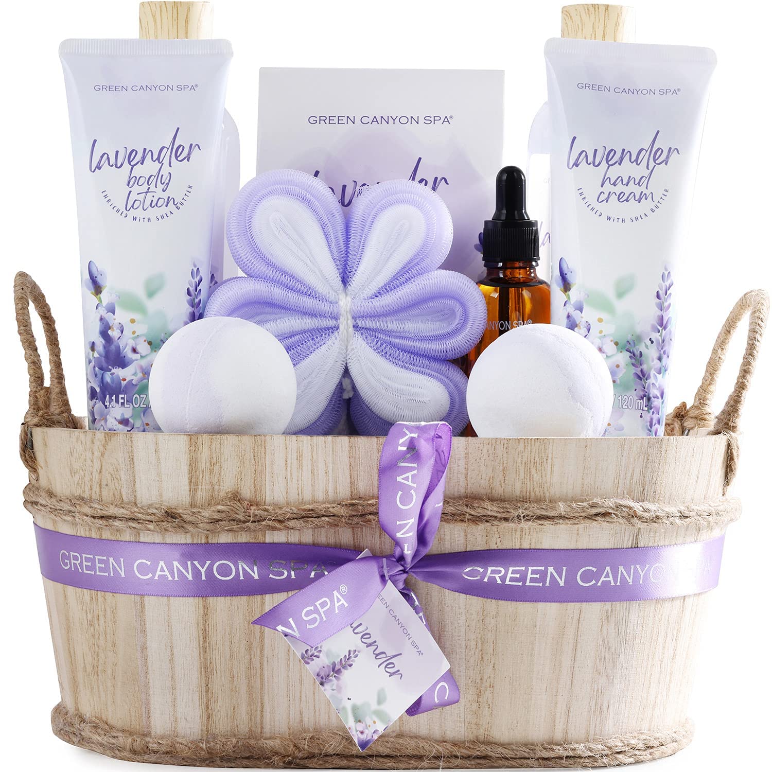 Spa Gift Baskets For Women 11Pcs Lavender Bath Gift Set With Body Lotion, Essential Oil, Relaxing Spa Baskets For Women, Birthda