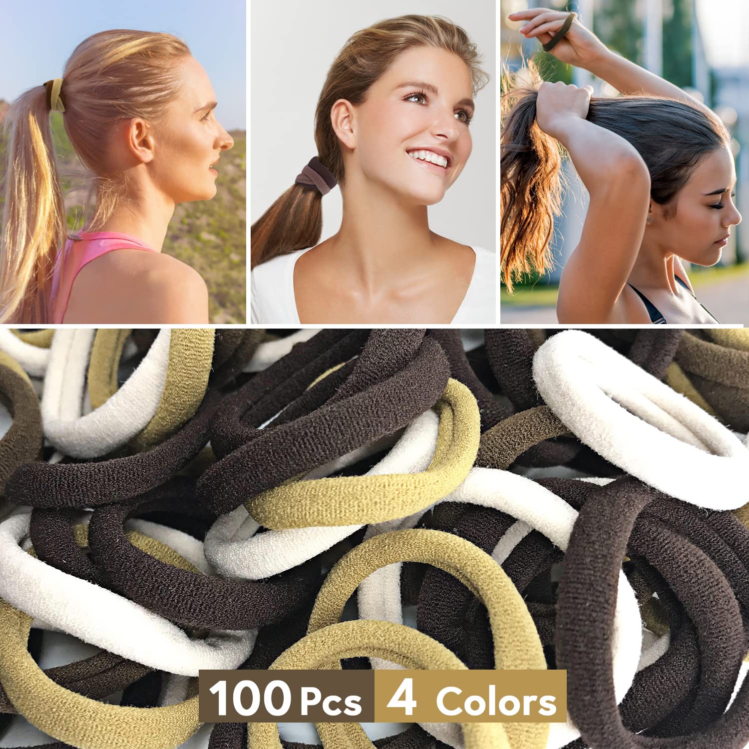 MARY LAVENDER 100pcs Thick Seamless Hair Ties for All Hair Types Hair Elastics Ponytail Holders Hair Scrunchies No Damage for Wo