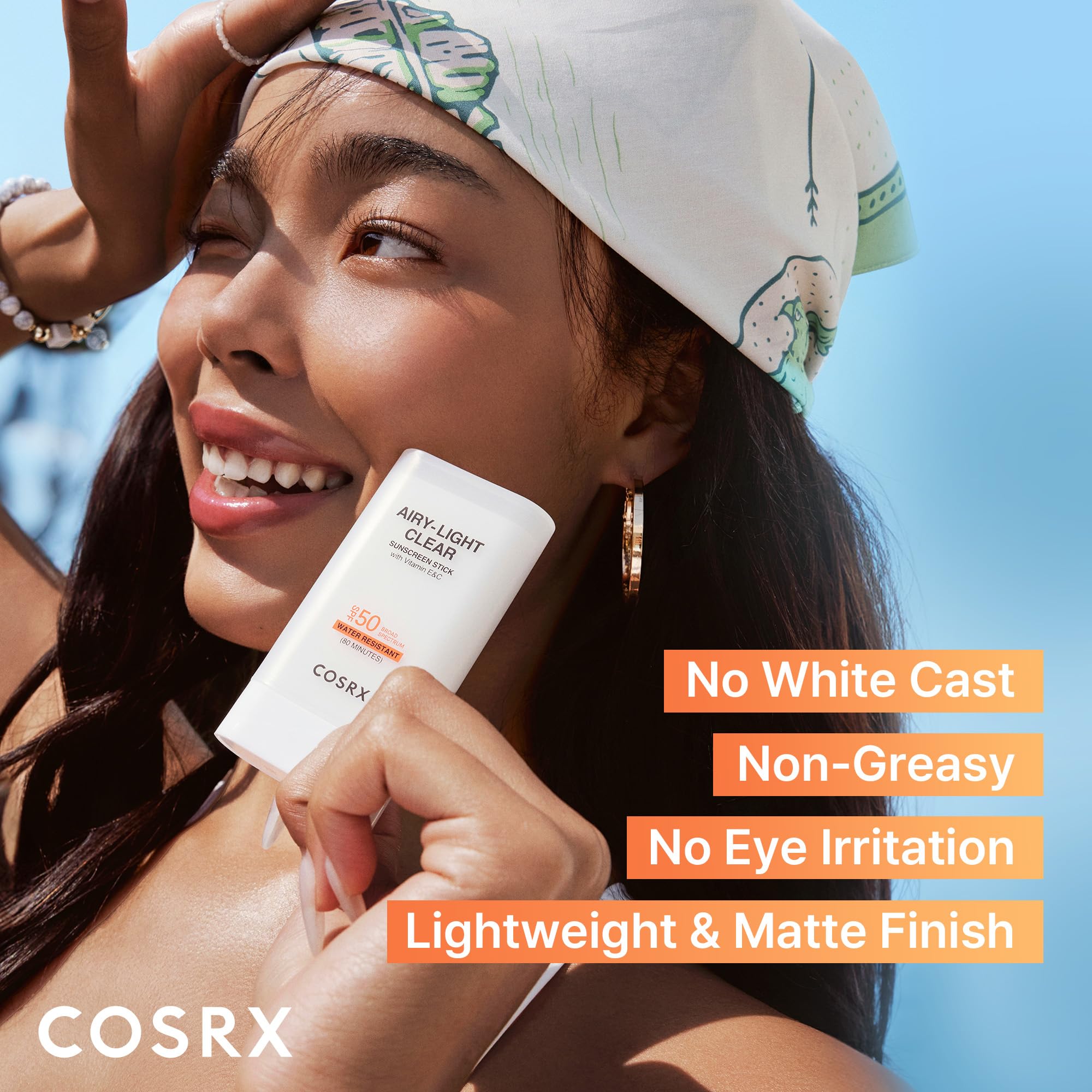 COSRX Airy-Light Clear Sunscreen Stick with Vitamin E & C SPF 50, 0.67 oz, 19g, Lightweight, Travel Essentials, Summer Essential