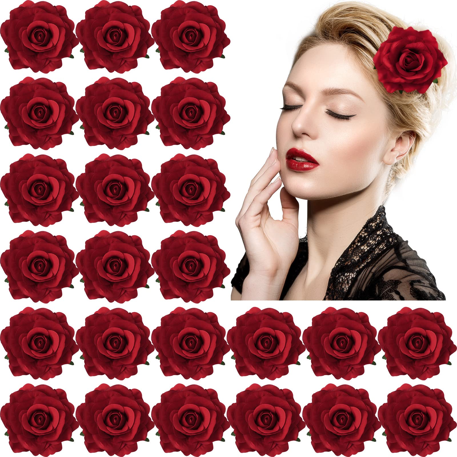 30 Packs 4 Inch Flower Hair Clip Rose Hair Accessories Floral Hairpin Brooch Hair Flowers Pin Flower Brooch for Bridal Headpiece
