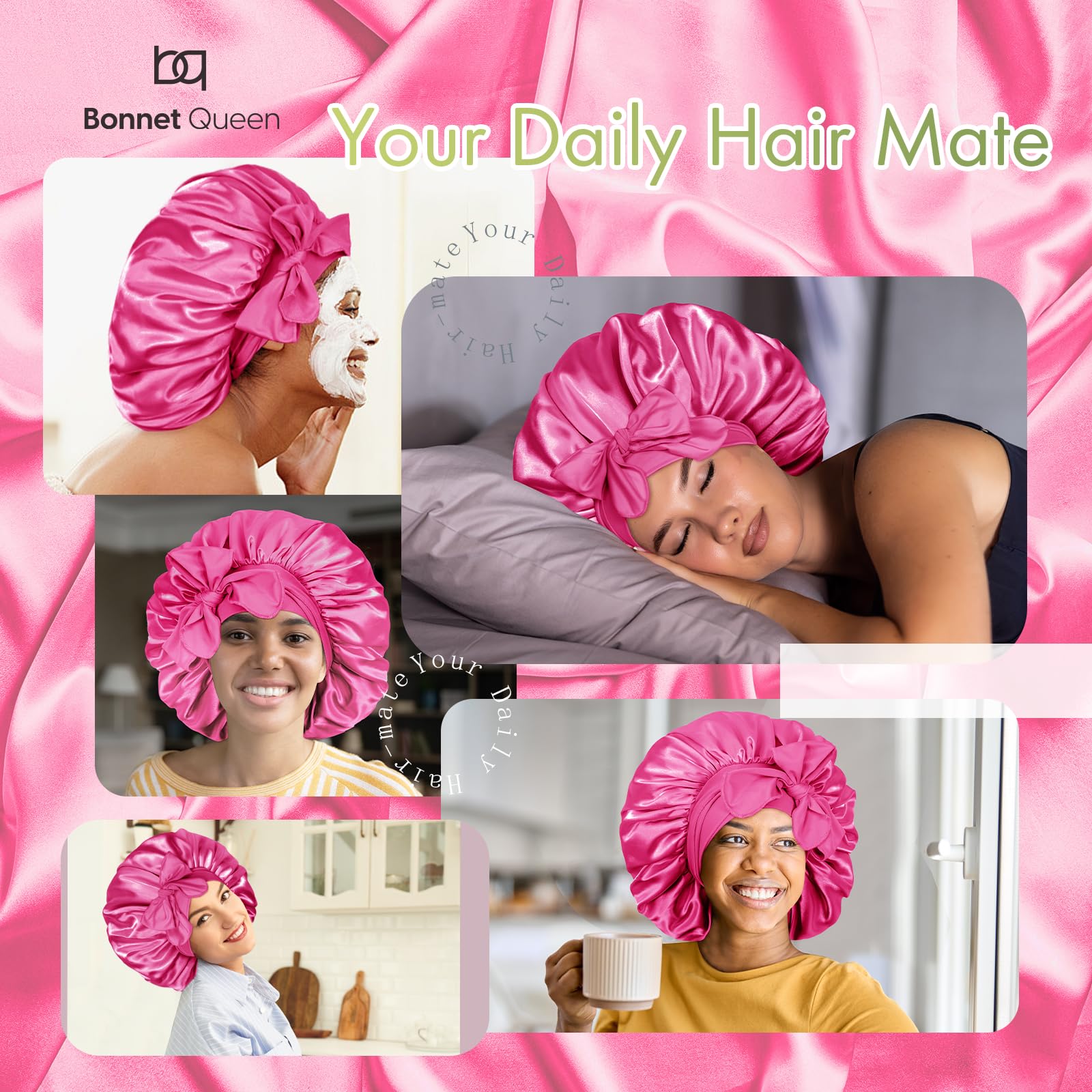 BONNET QUEEN Silk Bonnet for Sleeping Women Satin Bonnet Hair Bonnet Large Bonnet night sleep cap wrap for curly hair with tie b
