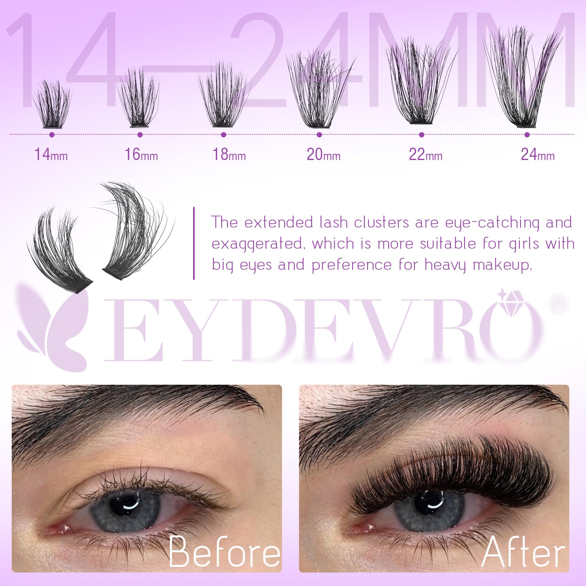 Eydevro Fluffy Lash Clusters Kit 14-24Mm Long Lash Extension Kit 280 Pcs Eyelash Extension Kit Individual Lashes Kit Mega Volume