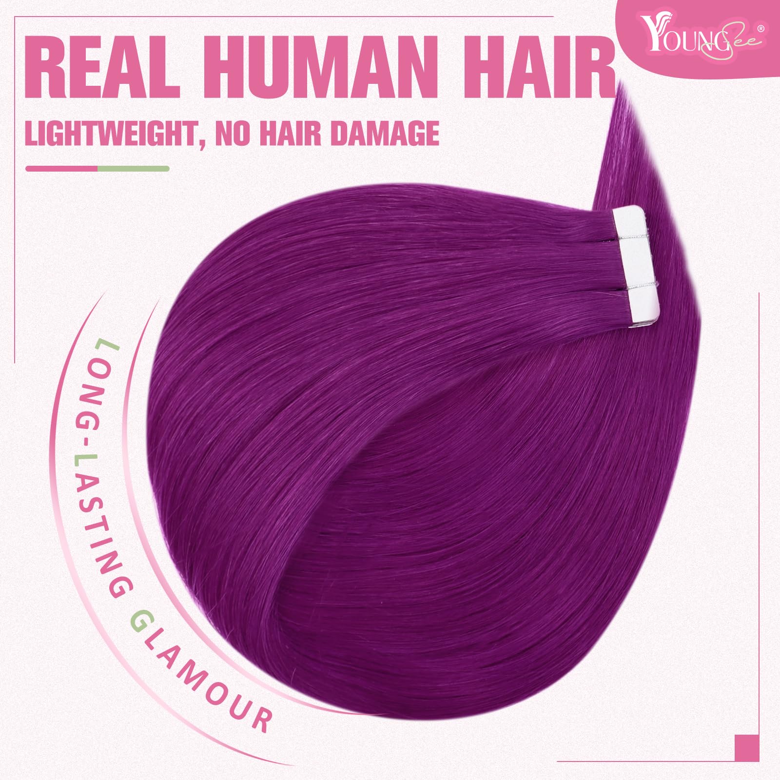 YoungSee Tape in Hair Extensions Human Hair Purple Tape Extensions Human Hair Purple 22In Colorful Tapein Hair Extensions Real H