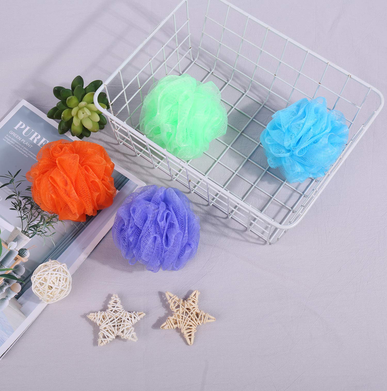 Bath Sponges, Small Size Colorful Shower Sponges Exfoliating Mesh Pouf Bath Ball Body Scrubber For Kids Pack Of 8