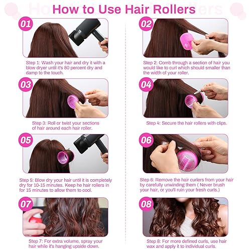 Jumbo Rollers Hair Curlers 24 Pcs Set With 12Pcs Jumbo Large Hair Rollers And 12 Pcs Hair Clips For Long Medium Hair Volume (Hot