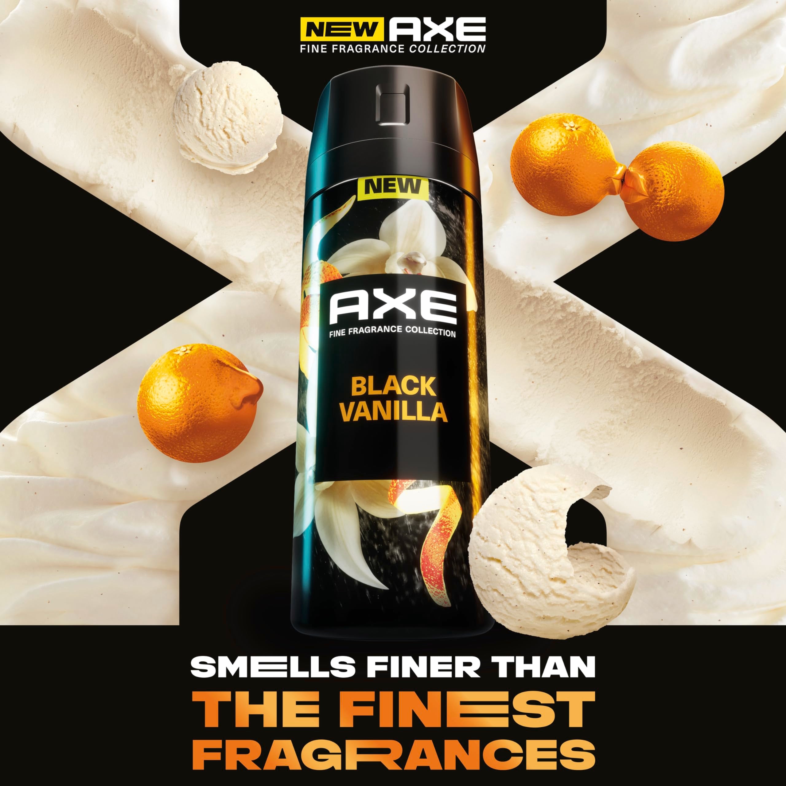 Axe Fine Fragrance Collection Premium Body Spray Black Vanilla With Orange + Sandalwood 3 Count With 72H Odor Protection Aluminu