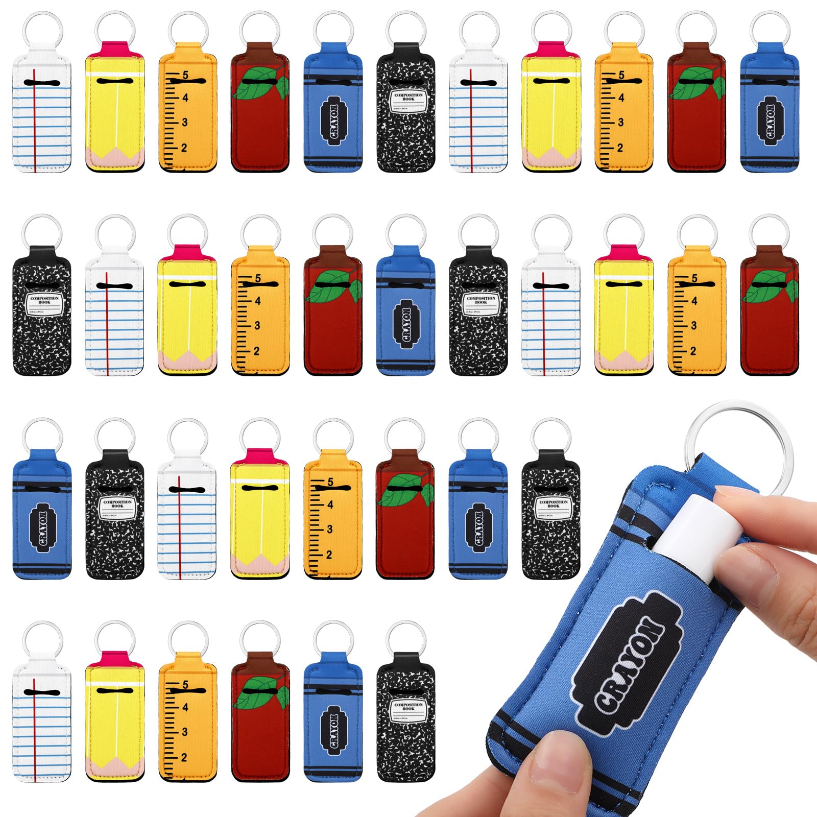 Loopeer 36 Pcs Back to School Teachers Gift Lipstick Holder with Keychain Pencil Composition Notebook Lip Balm Pouch Portable Li