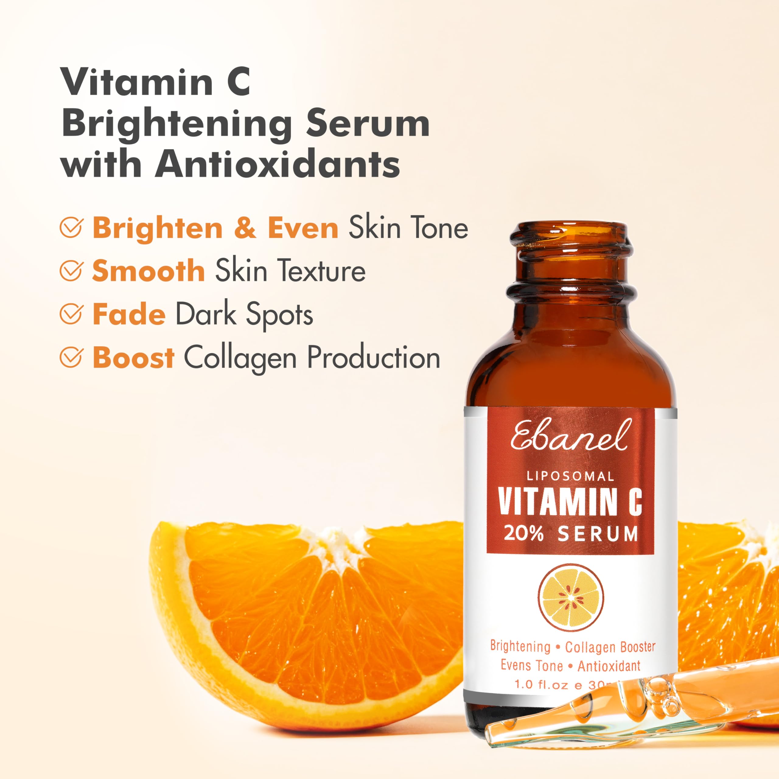 Ebanel Vitamin C Serum for Face with Ferulic Acid, Retinol, Vitamin B5 & E, Antioxidant Brightening Serum, Dark Spot Remover for