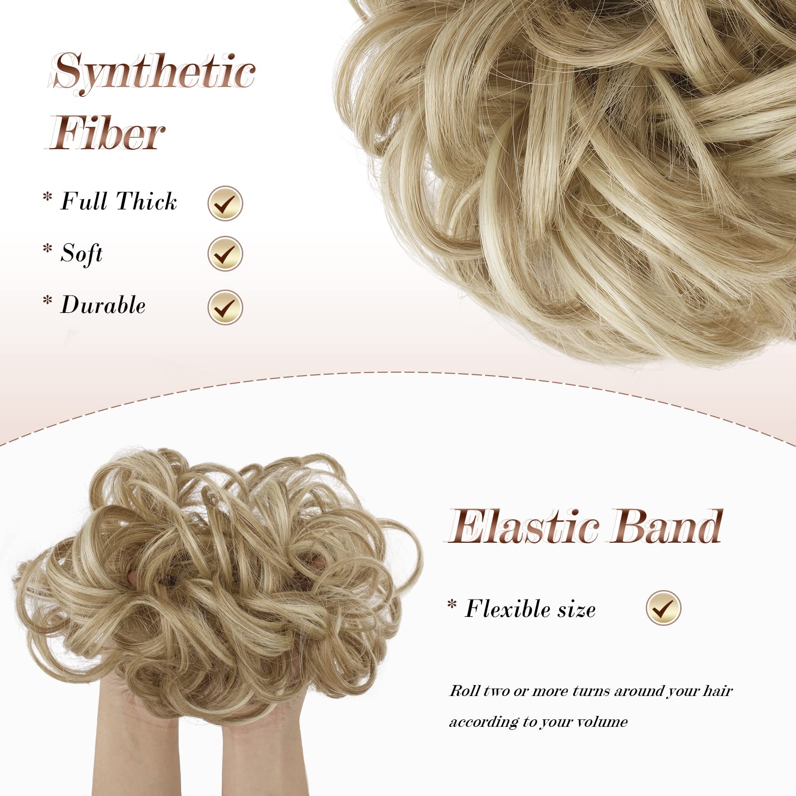 Feshfen Hair Buns Hair Piece Hair Scrunchies For Women Thick Hair Extension Bun Messy Wavy Ponytail Hairpieces Updo Chignon 1Pcs