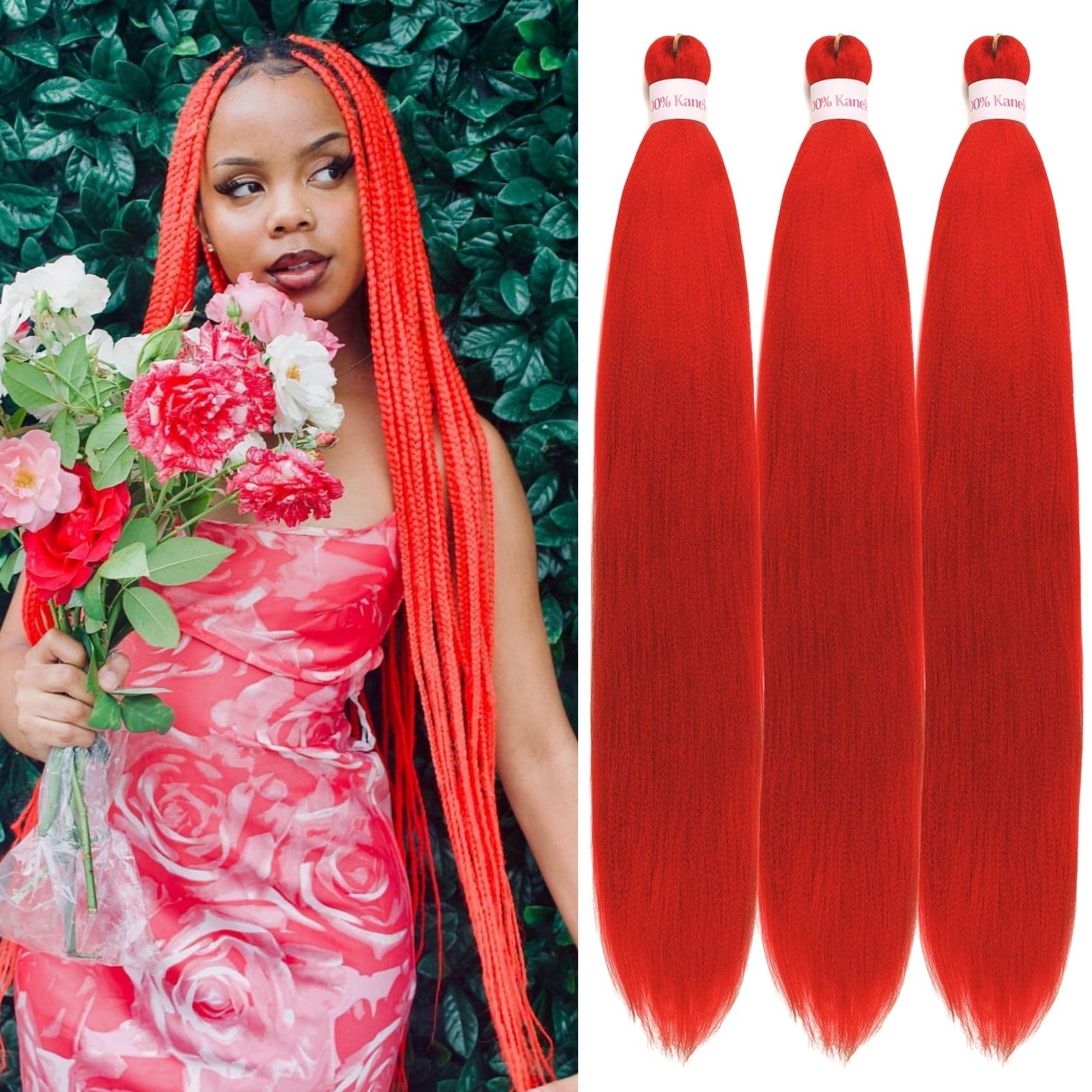Gozill Red Kanekalon Braiding Hair Pre Stretched 26 Inch Hypoallergenic Synthetic Braiding Hair for Knotless Box Braids (26Inch,