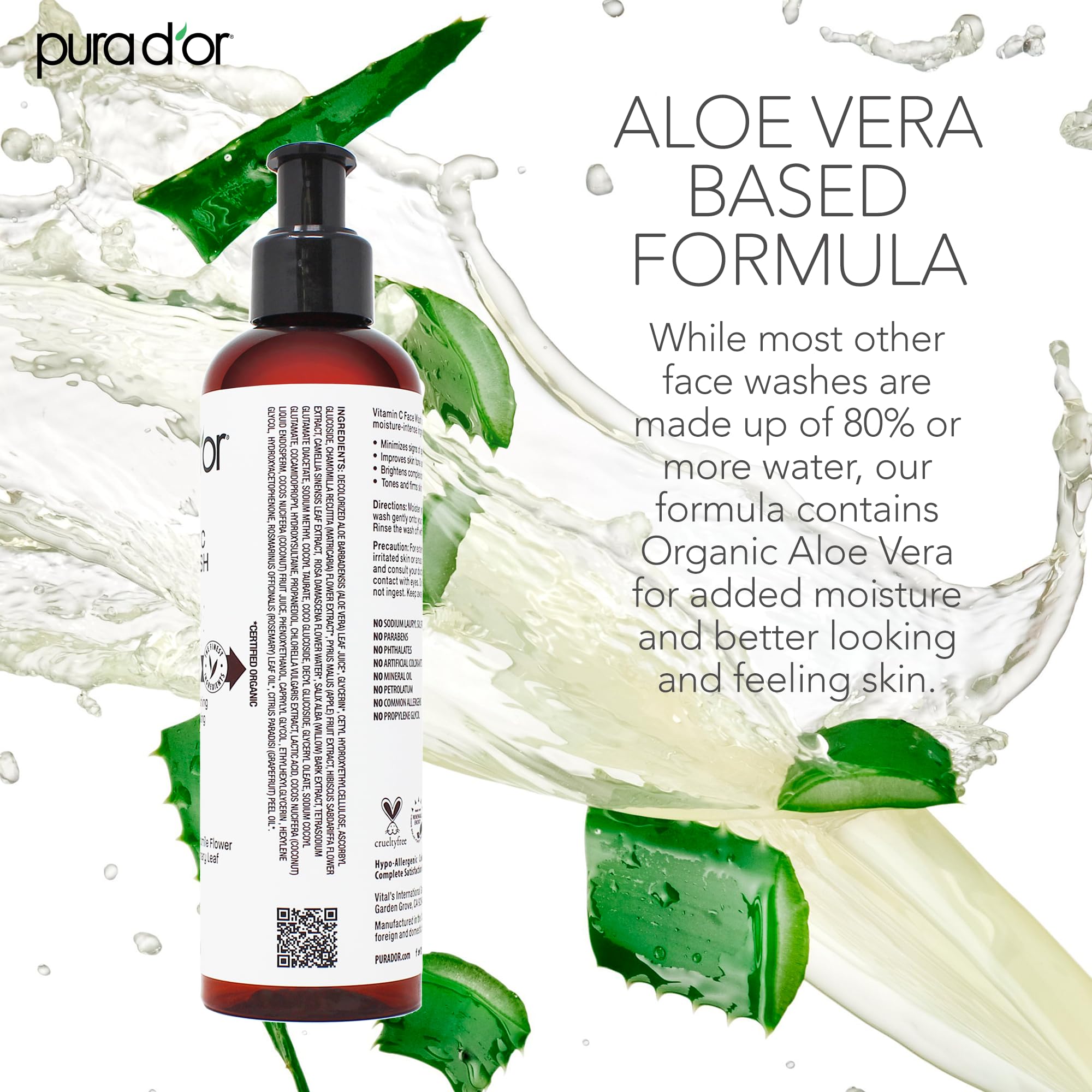 Pura D'Or Vitamin C Face Wash (8Oz X3 = 24Oz) Antioxidant Rich Facial Cleanser For Radiant Glow & Even Skin Tone - Gentle, Refre