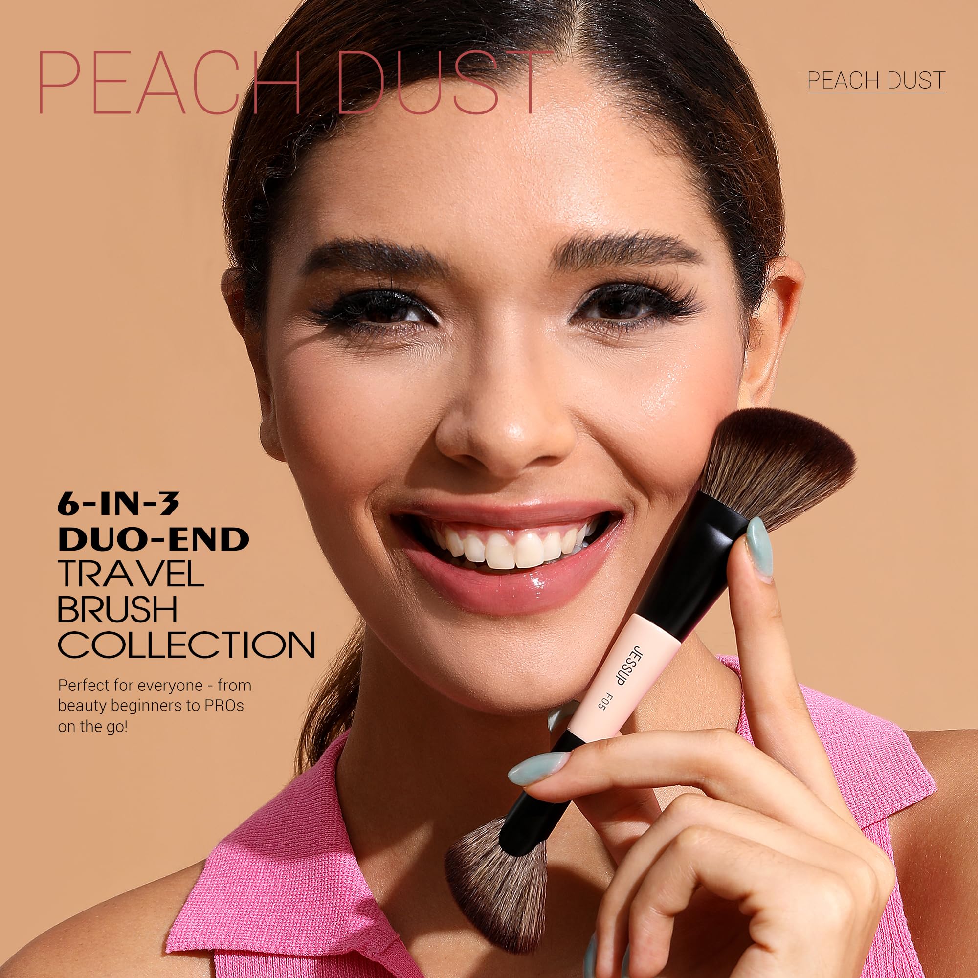 Jessup Travel Makeup Brushes Set 3Pcs Double Sided Contour Brush Dual Ended Eyeshadow Brush Shader Eyeliner Brush, Multi-Functio