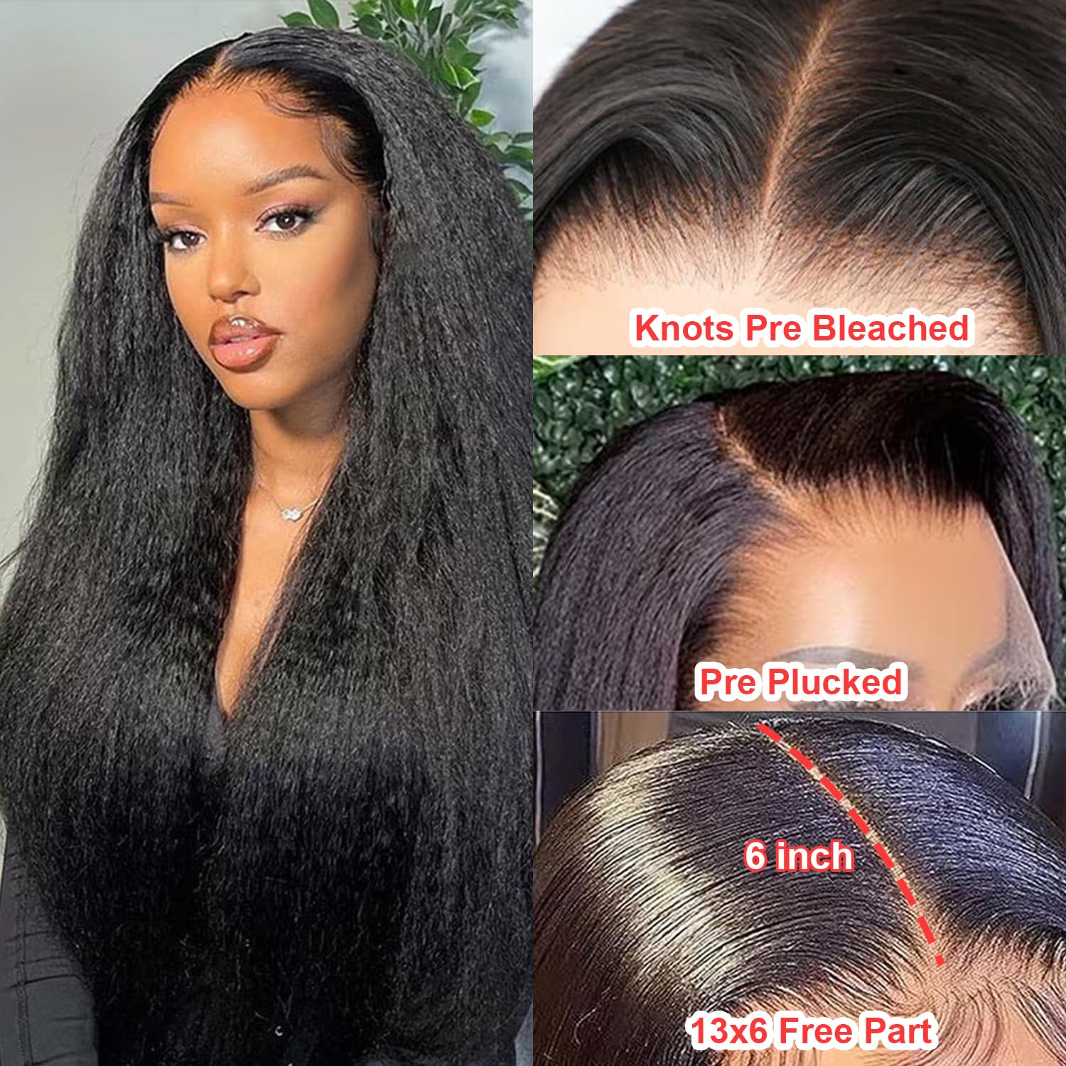 Bly Human Hair Lace Front Glueless Wigs For Women 13X6 Kinky Straight Pre Bleached Knots Yaki Human Hair Wig Hd Transparent Lace