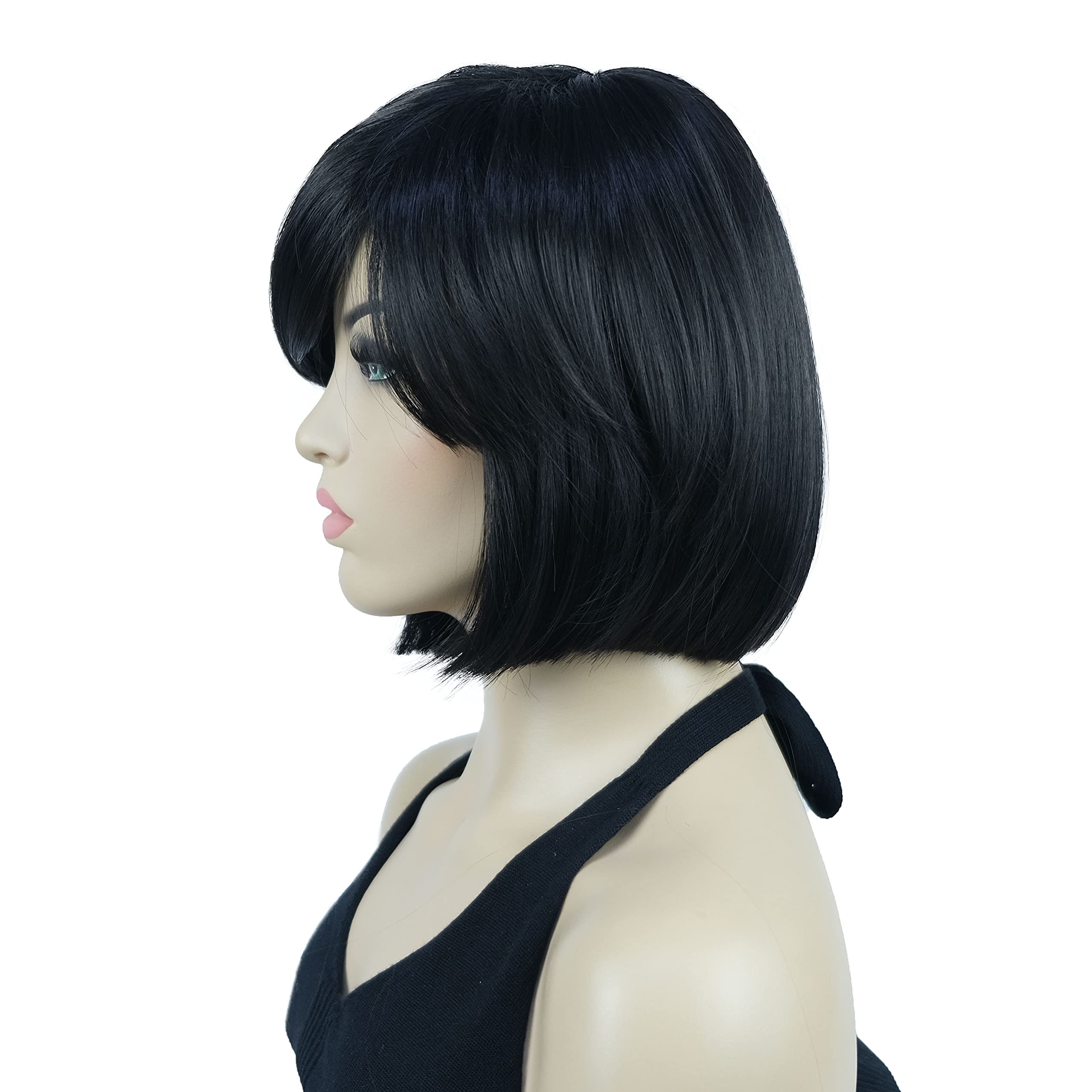 Lydell 8'' Straight Short Wigs Bob Hair With Bangs Cute Central Dot Top Heat Resistant Synthetic Wigs (Darkest Brown)