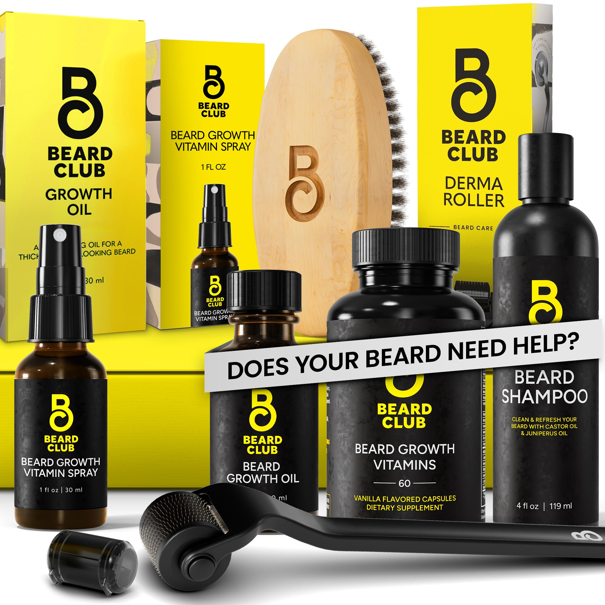 Beard Club Advanced Beard Growth Kit - Derma Roller, Beard Growth Oil, Beard Growth Vitamins And Beard Growth Vitamin Spray, Bea