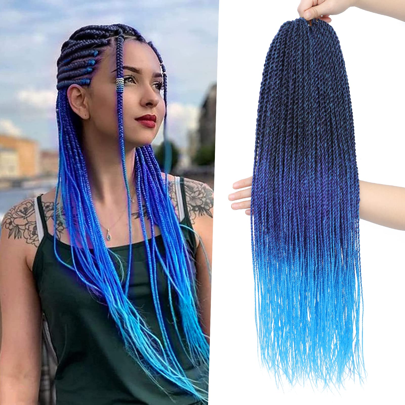 Nayoo Blue Crochet Hair Senegalese Twist, 22 Inch 8 Packs Small Crochet Hair For Black Women, 35 Strands/Pack Braids Crochet Hai
