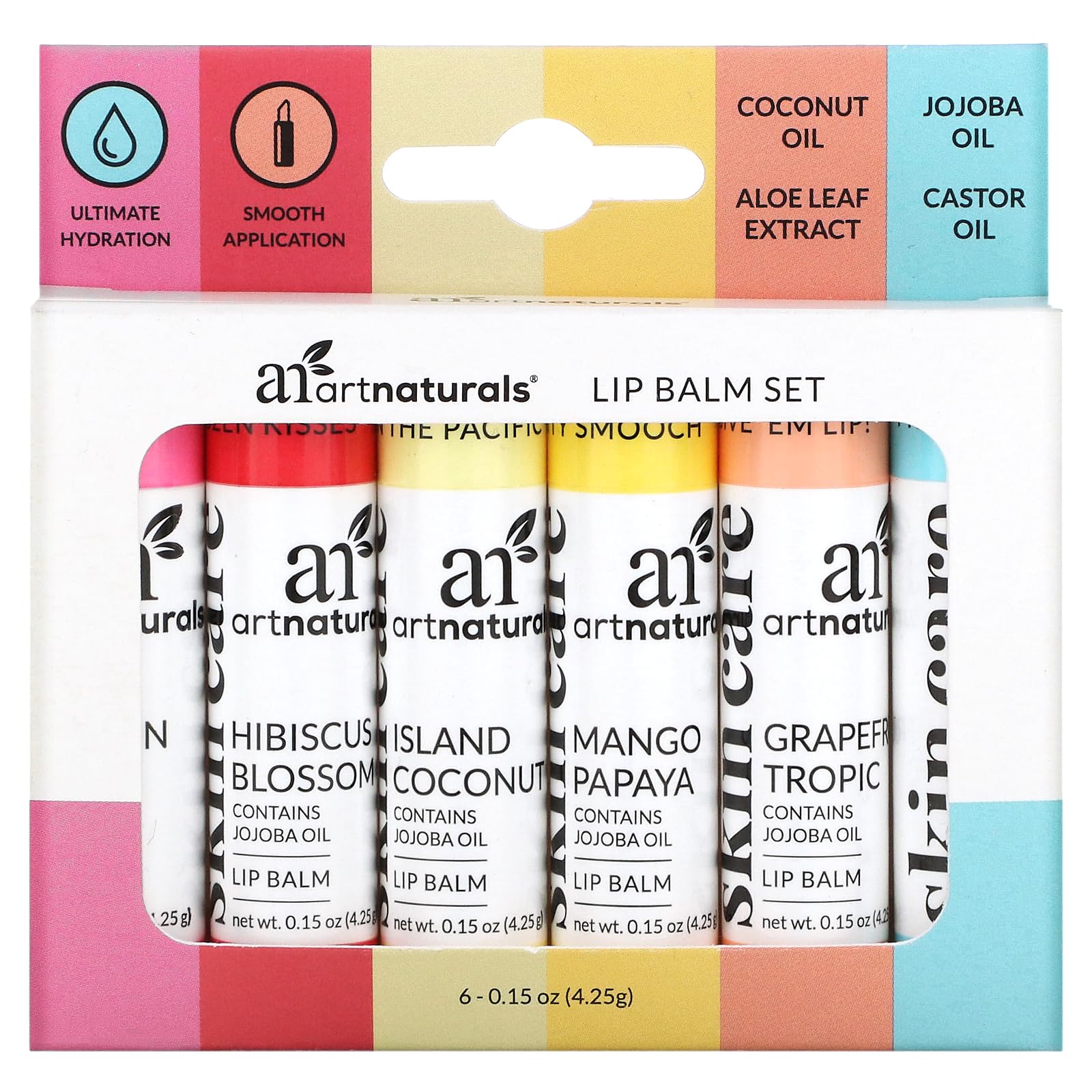 Artnaturals Organic Beeswax Lip Balm Gift Set - Assorted Flavors With Aloe, Coconut & Jojoba Oils