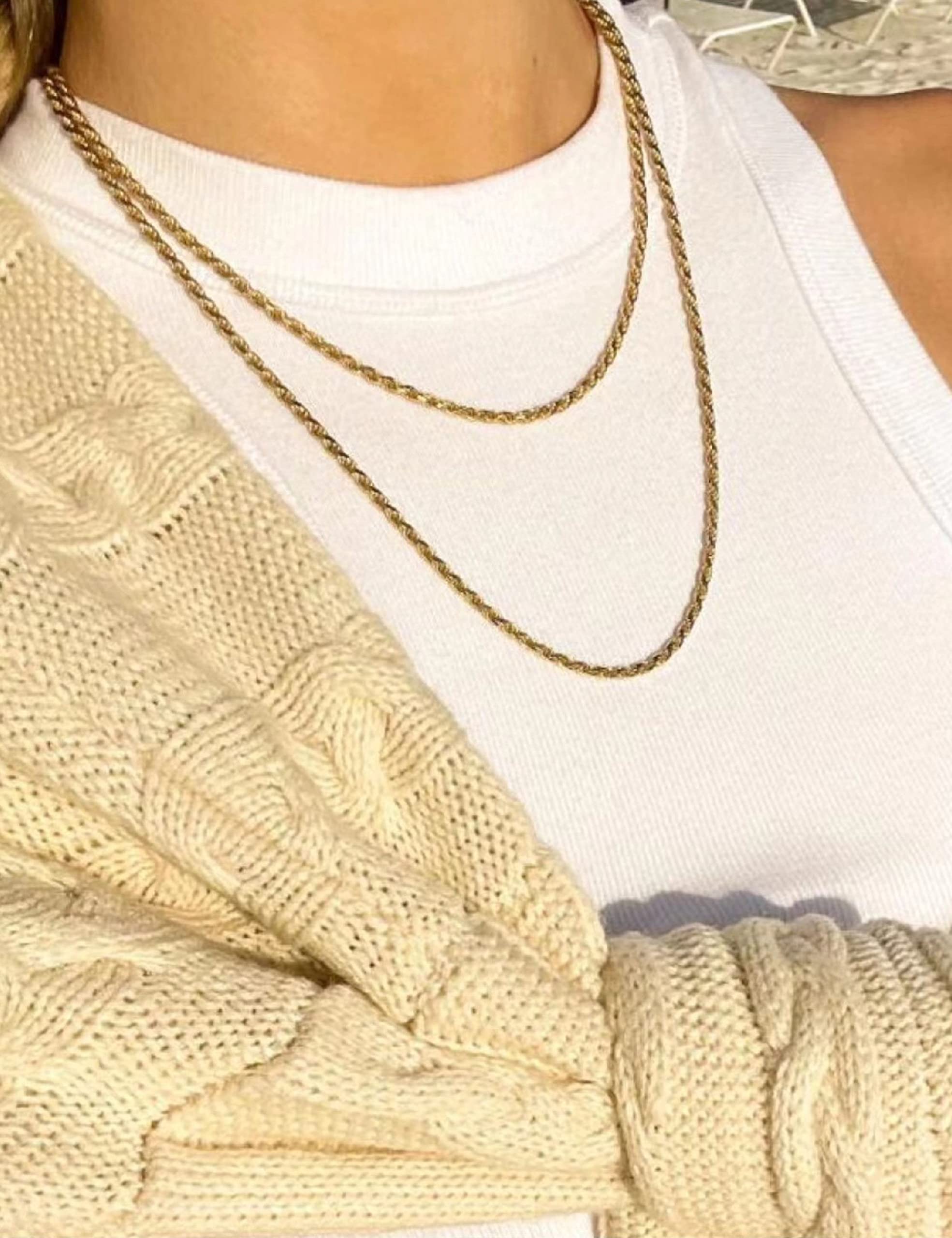 Waitsoul 925 Sterling Silver Rope Chain Lobster Clasp 3mm 18k Gold Chain Necklace for Men Women Necklace Chain 22 Inch