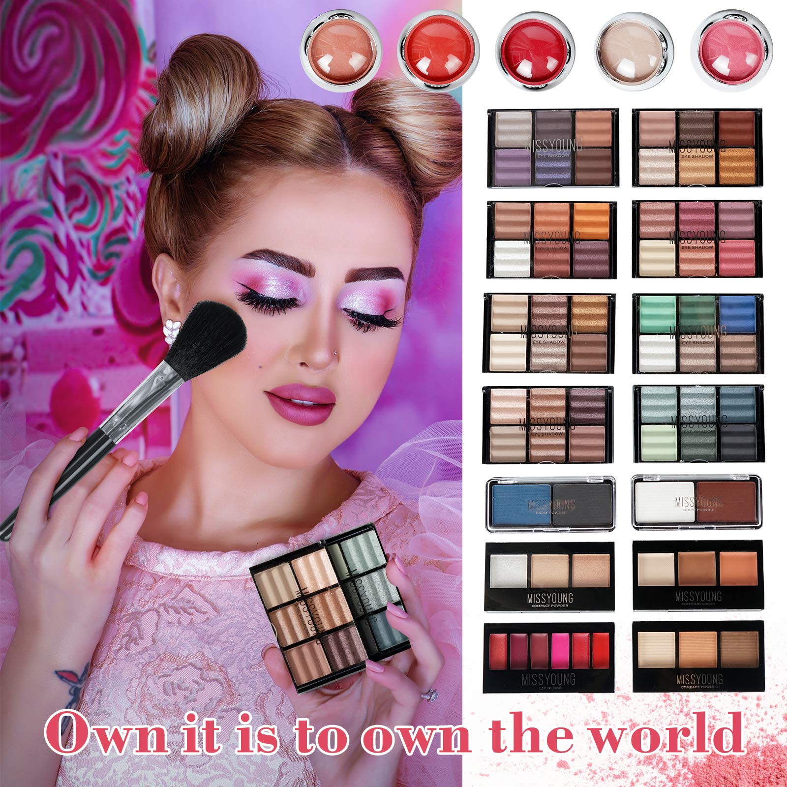 FantasyDay All-in-One Holiday Makeup Gift Set - Essential Starter Kit with Eyeshadow, Lipstick, Blush, Foundation, Red Color, Model 4usmakeupset-111