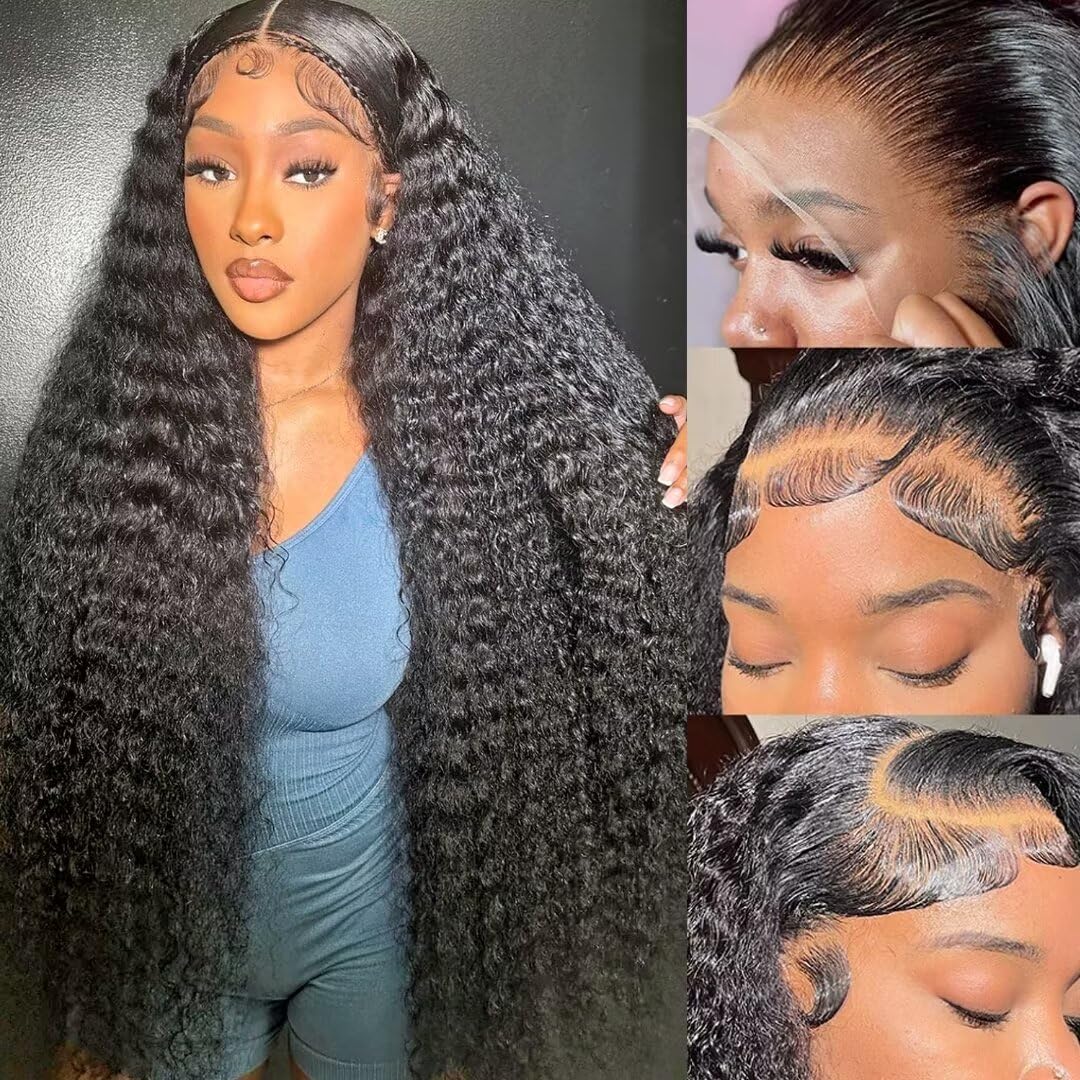 Lemoda 210% Density 13x4 Full Frontal Lace Wigs 12A Curly Human Hair Wig 13X4 HD Transparent Frontal Wig 26 inch Deep Wave Wig H