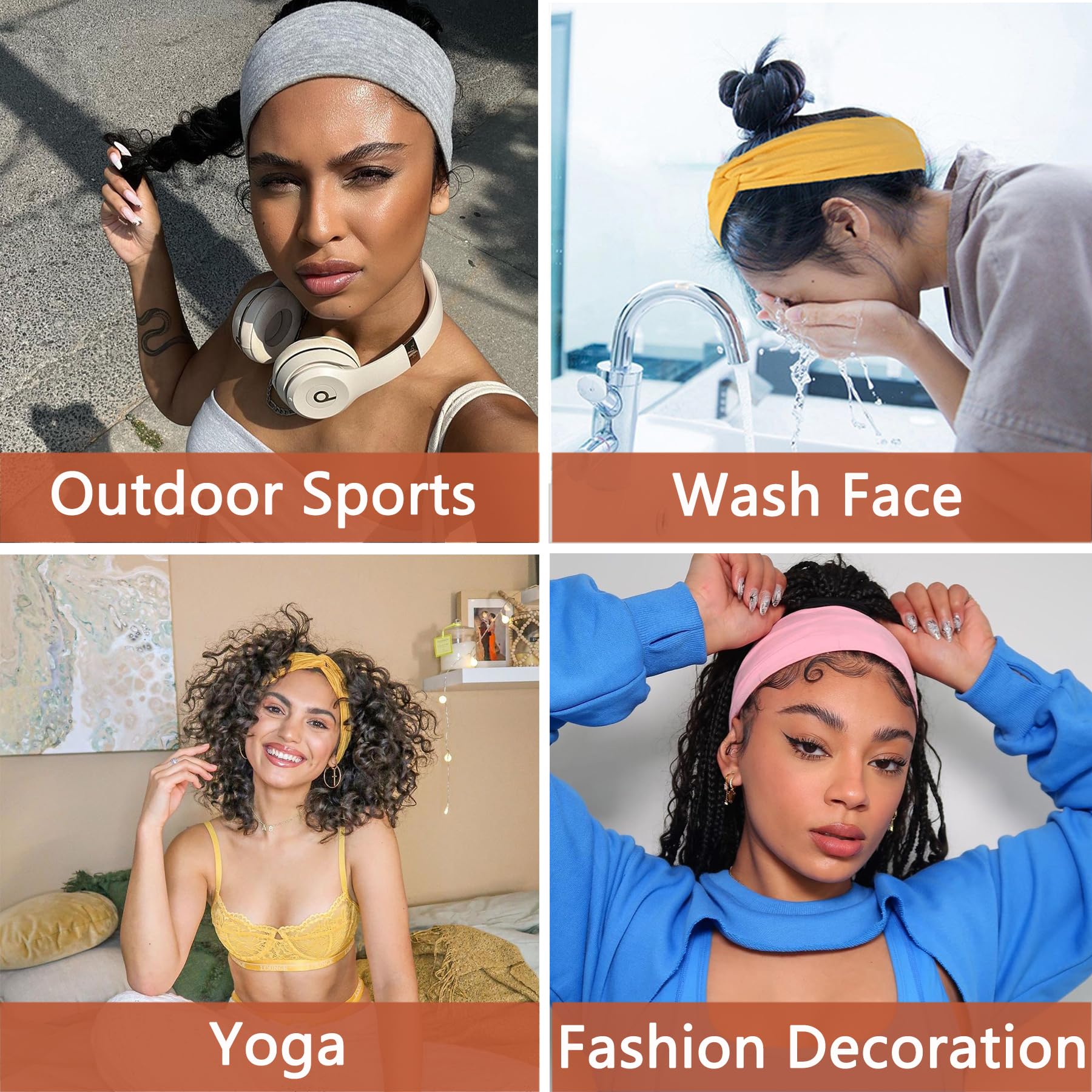 Xtrend 8 Pcs Nylon Headbands For Women, Cross Knotted Elastic Headbands, Hair Accessories For Women Yoga Workout, Non-Slip Sweat
