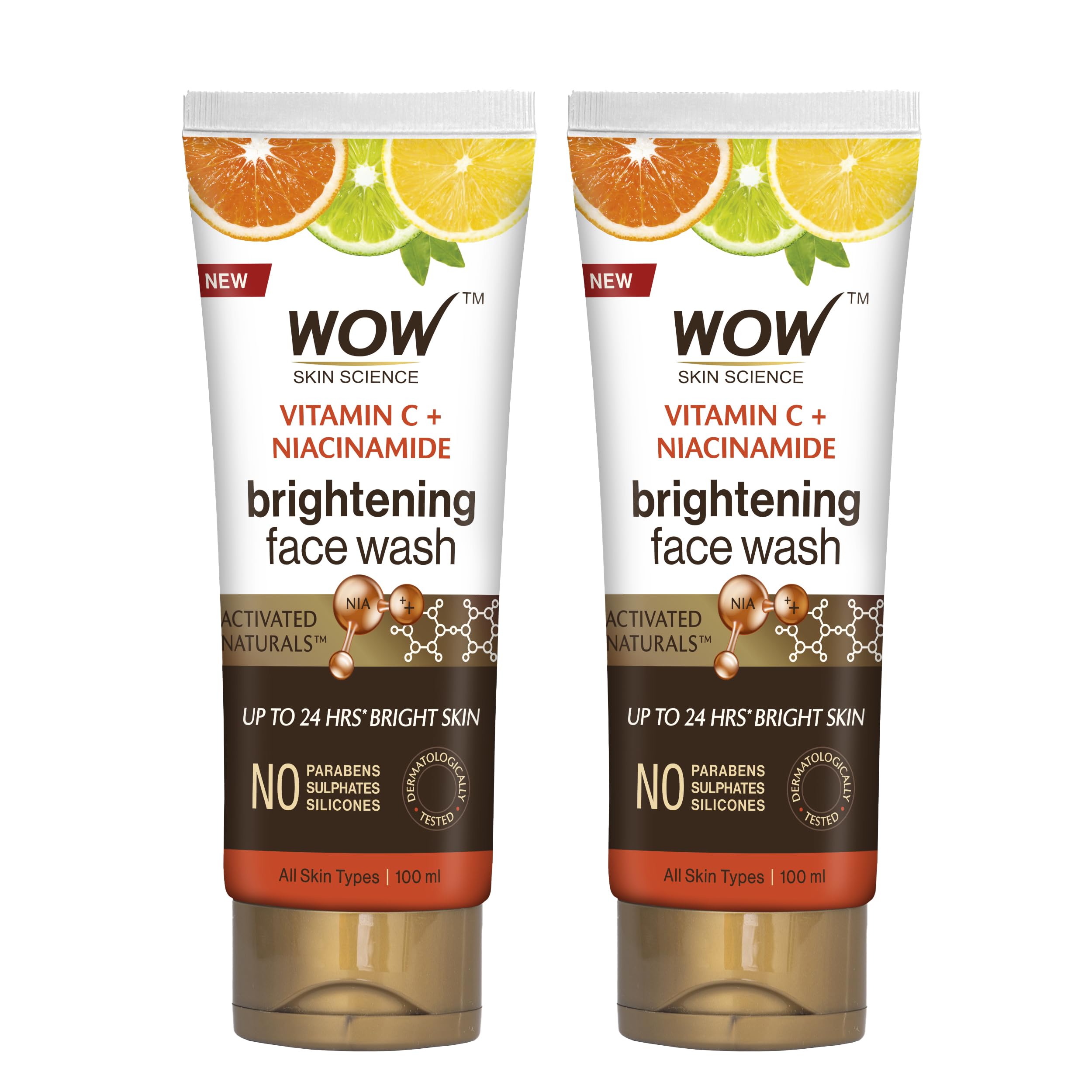 Wow Skin Science Brightening Vitamin C Face Wash  No Parabens, Sulphate, Silicones & Color  Pack Of 2  Net Vol 200Ml