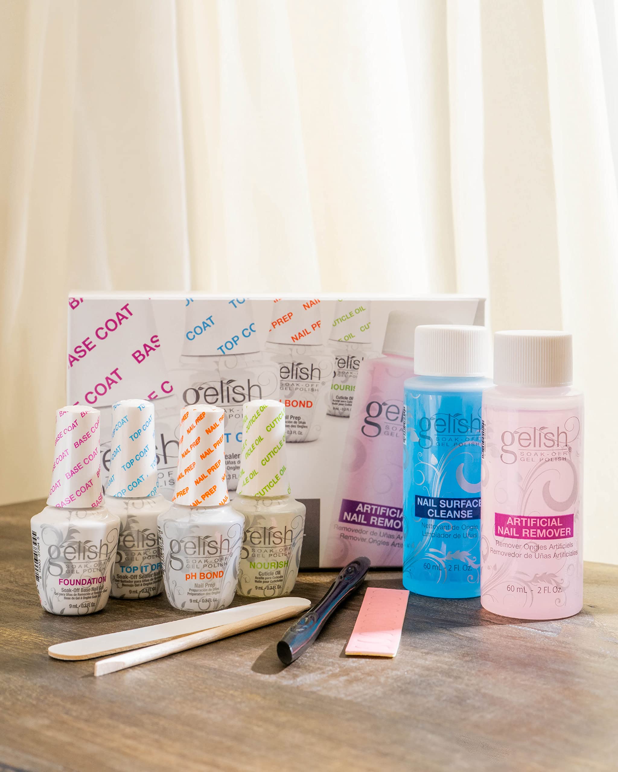 Gelish MINI Complete Basix Gel Nail Polish Prep Essentials Starter Kit with Foundation, pH Bond, Top It Off, Nourish, Artificial