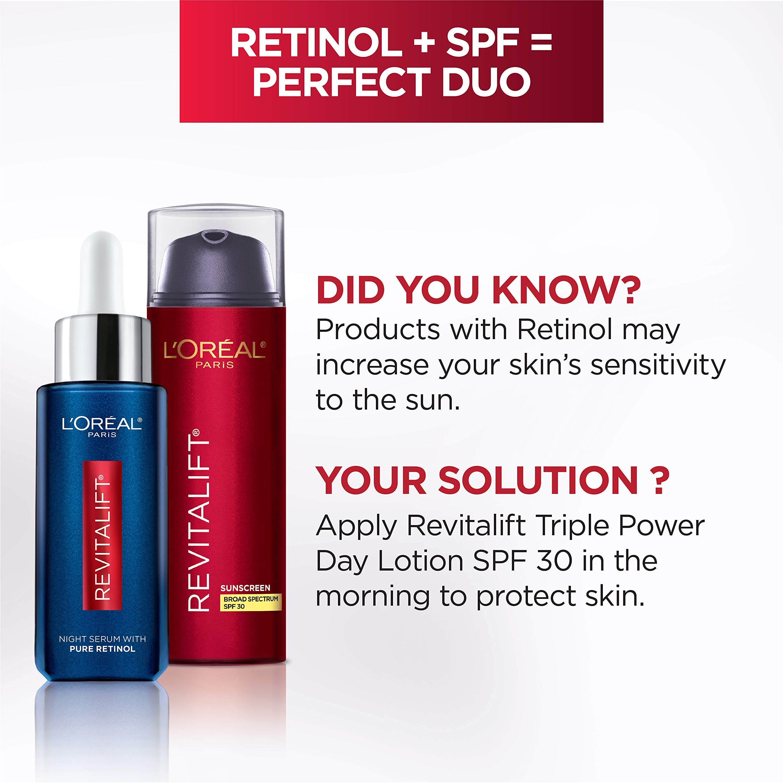 L'Oreal Paris Revitalift Triple Power Anti-Aging Broad Spectrum SPF 30 Sunscreen, Pro Retinol, Hyaluronic Acid & Vitamin C Lotio