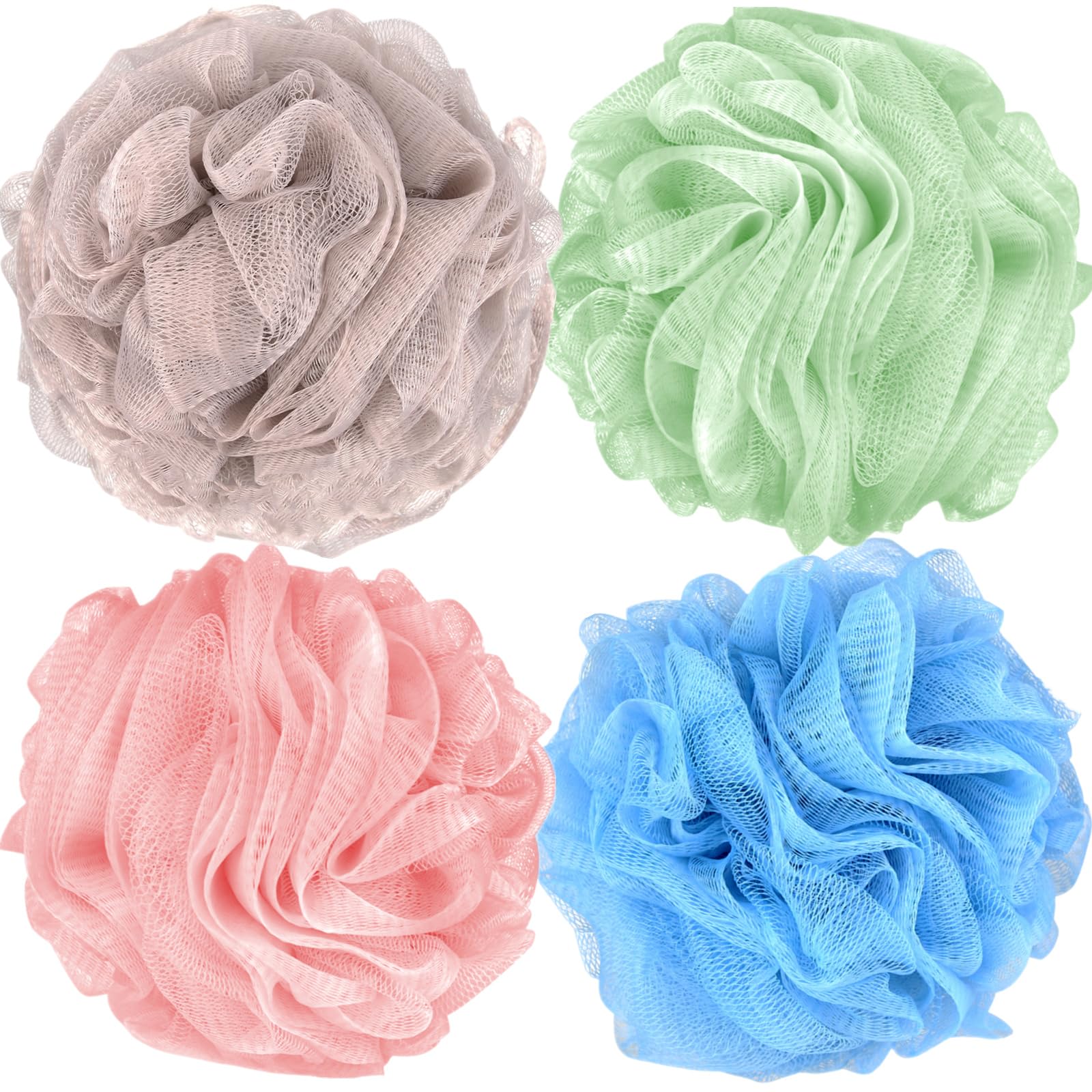 Fu Store Bath Sponges Shower Loofahs 70G Mesh Balls Sponge 4 Solid Colors For Body Wash Bathroom Men Women - 4 Pack Scrubber Cle