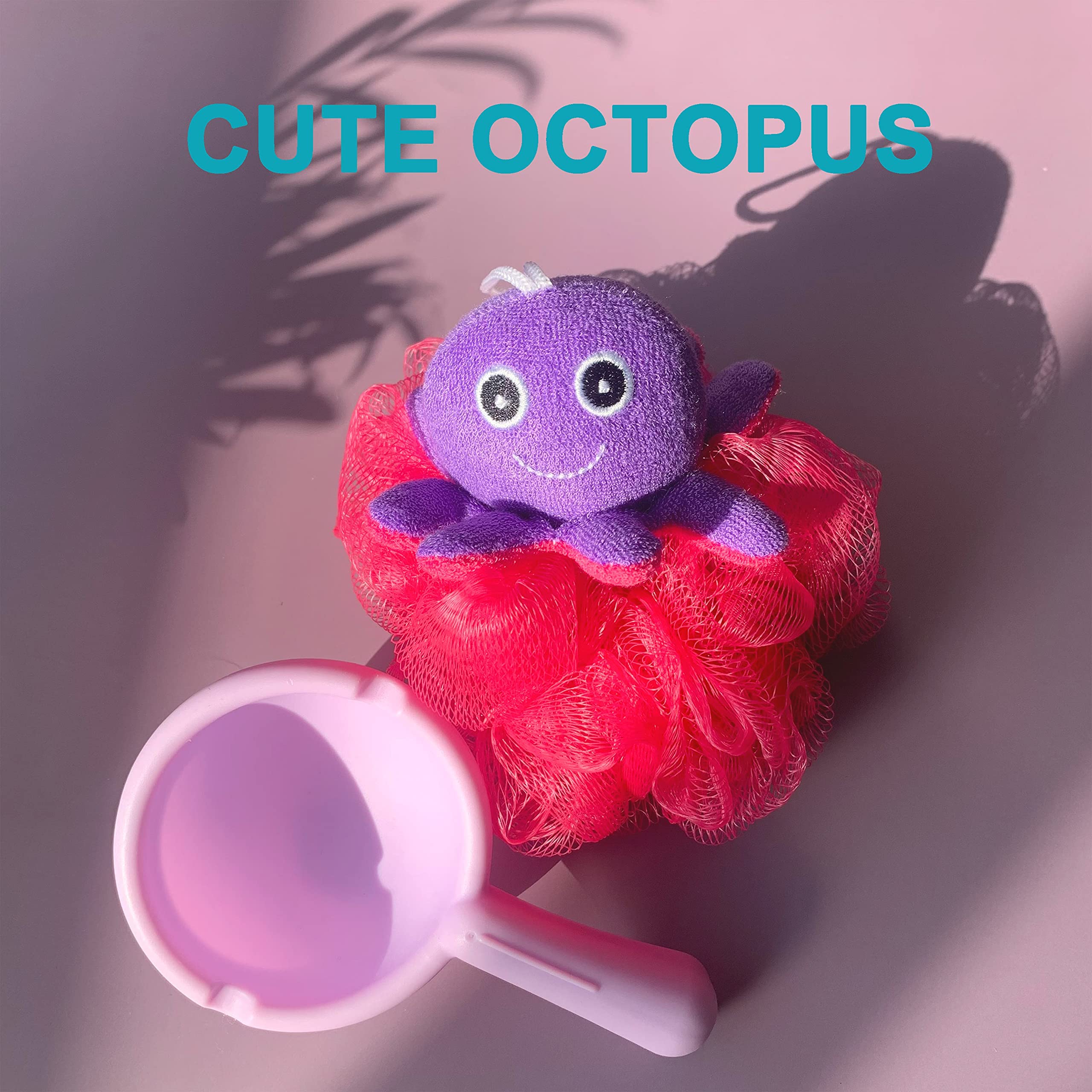 Loofah Exfoliating Shower Stuffed Sponge Pouf Mesh Brush With Animal Toys - Bath Spa Puff Scrubber Ball - Body Poof For Children