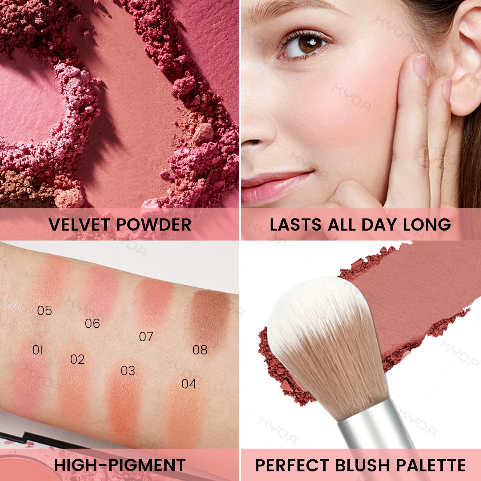KYDA 8 Colors Face Blush Palette, Natural Matte Blush Palette, Smooth Blendable Powder Blush, Multiuse Makeup Palette, by Ownest