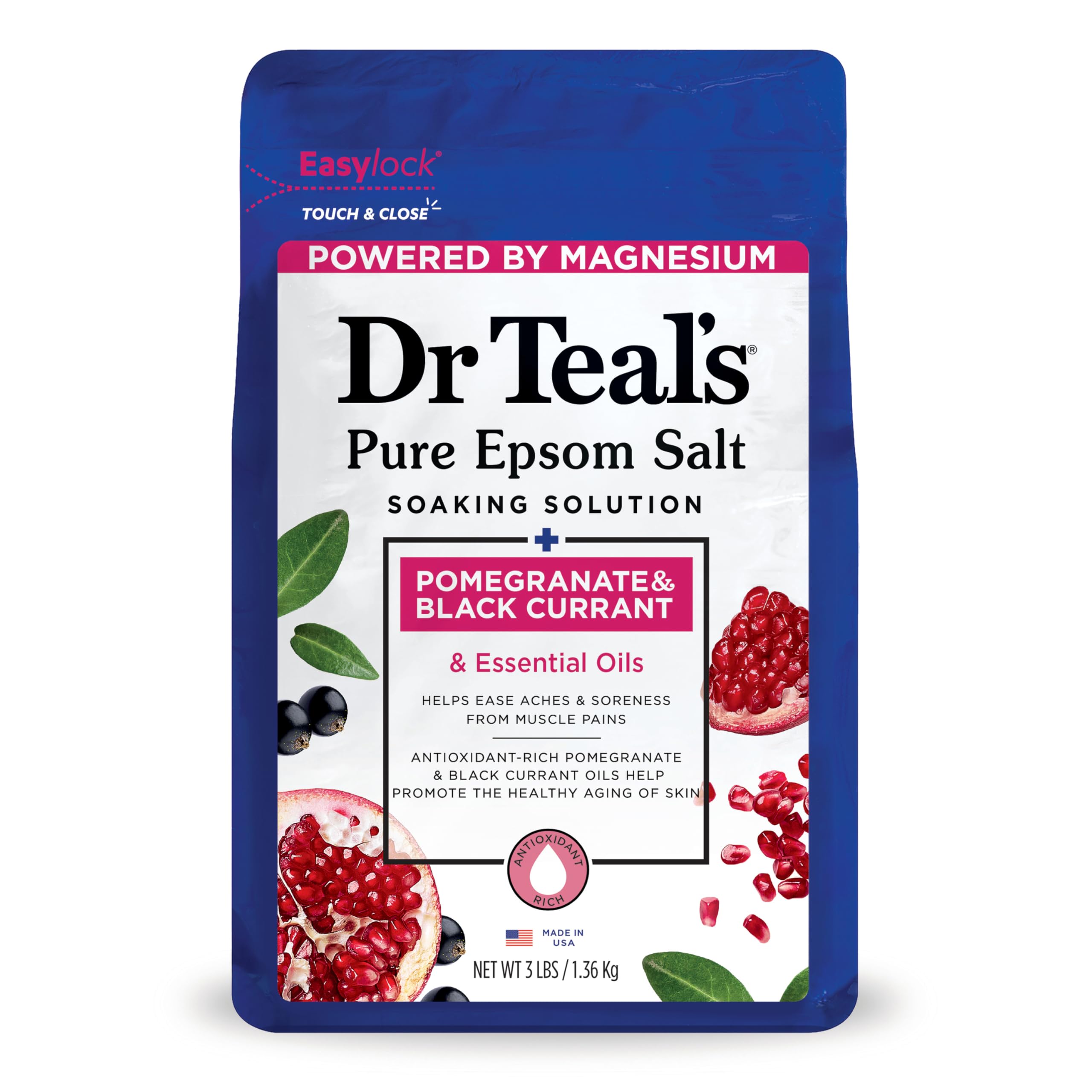 Dr Teal's Pure Epsom Salt, Pomegranate & Black Currant, 3 lbs (Packaging May Vary)