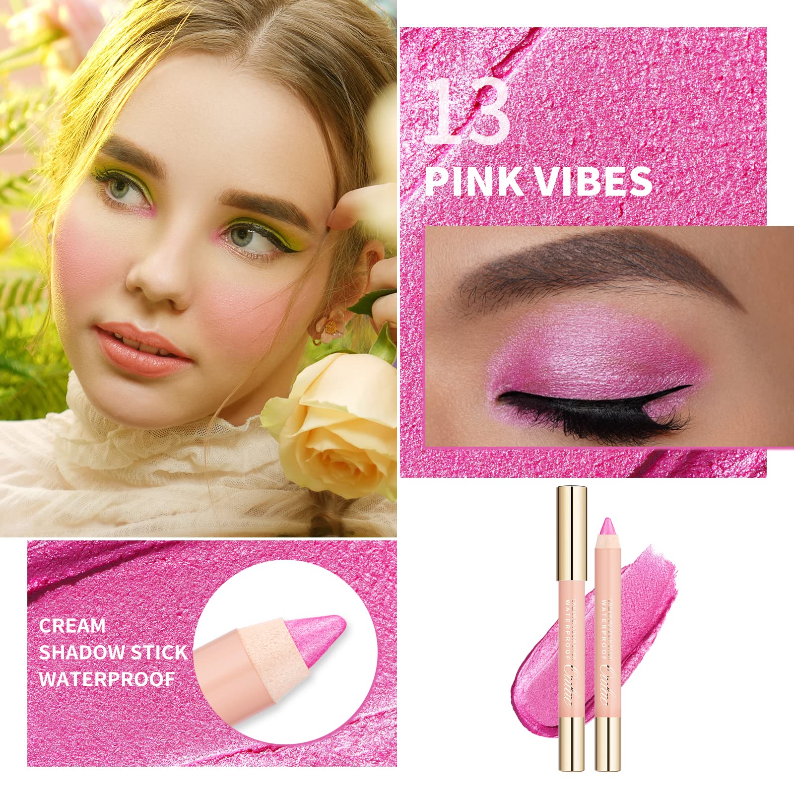 Oulac Waterproof Pink Eyeshadow Pencil For Long-Lasting Eye Looks - Easy To Apply, Blendable And Smudge-Proof, Vegan & Cruelty-F