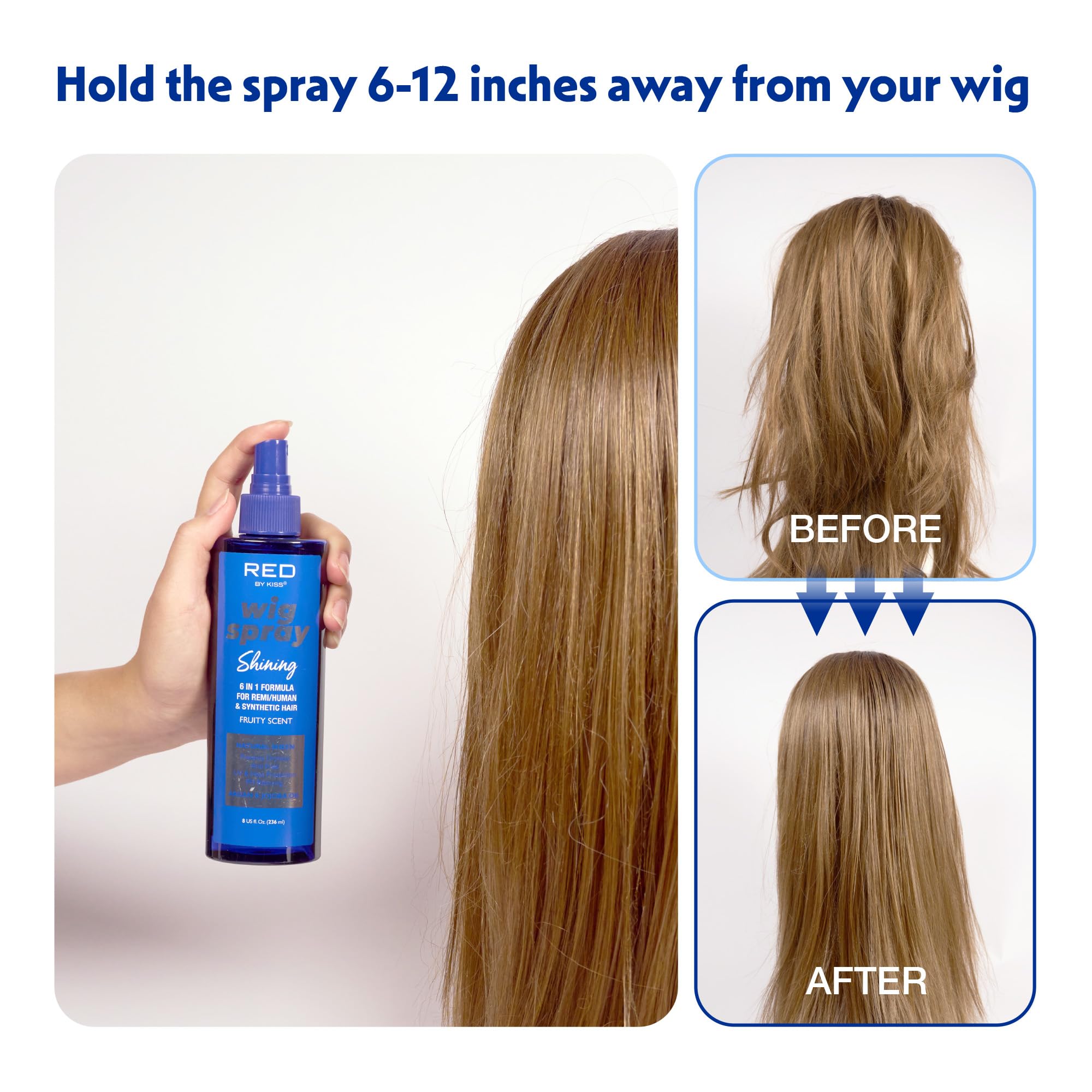 Red By Kiss Wig Spray, Extra Shine & Detangling Control For Remy, Human, Synthetic Hair, Uv & Heat Protection, Ph Balance & Long