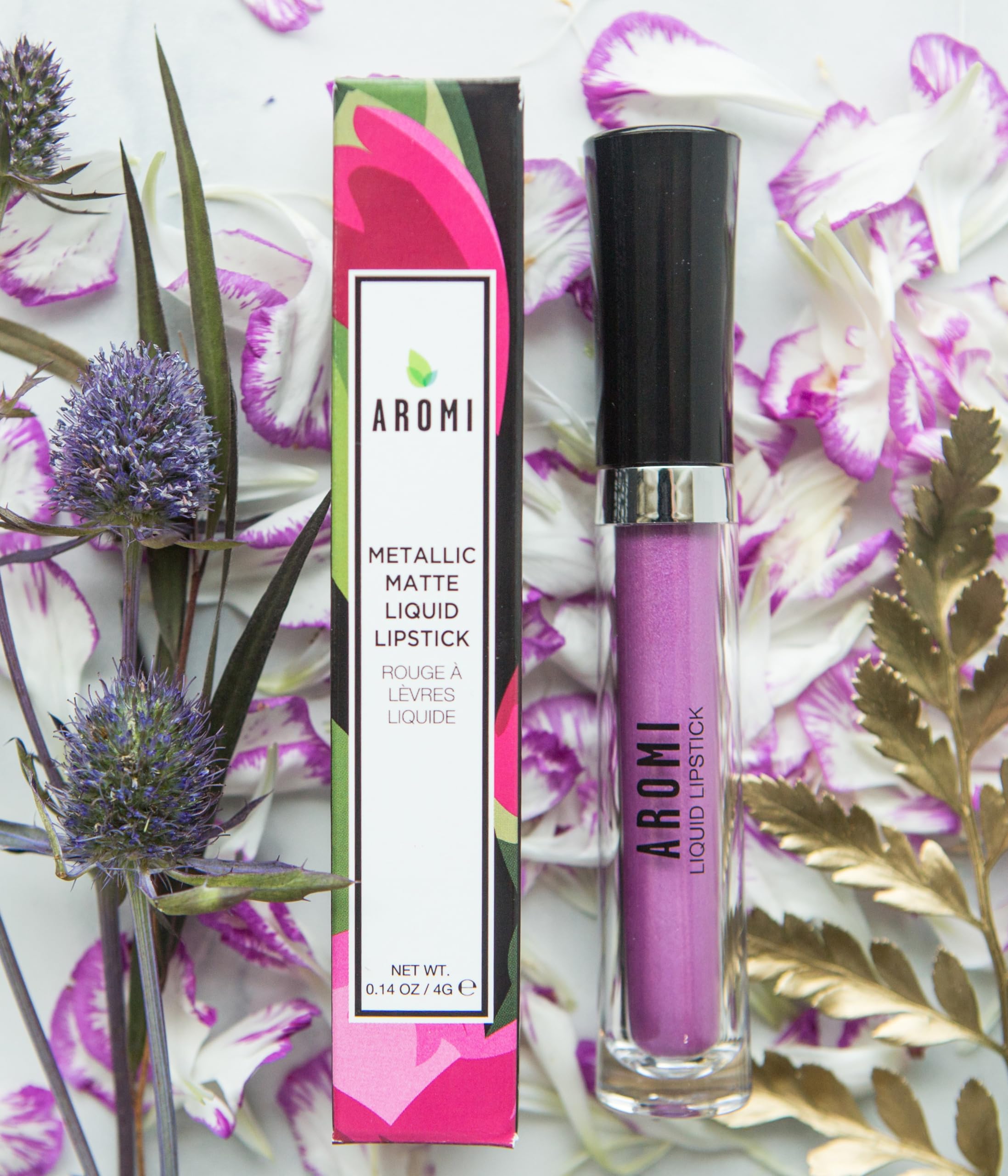 Aromi Purple Lilac Metallic Liquid Lipstick | Bright Lavender Lip Color With Shimmery Finish, Vegan And Cruelty-Free, Long-Lasti
