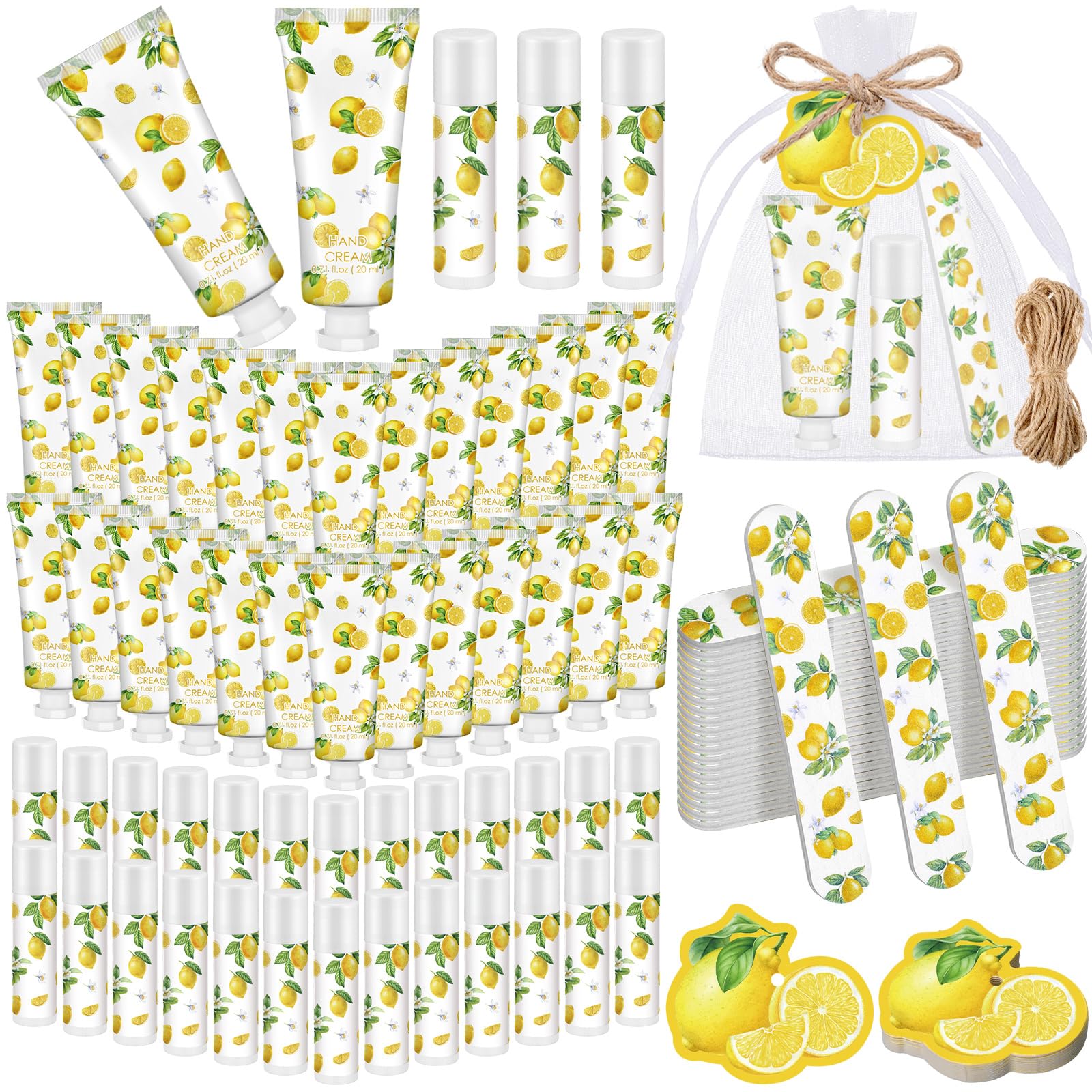 Leelosp 24 Sets Lemon Hand Cream and Lip Balm Bridal Baby Shower Party Favors Bulk Summer Lemon Travel Size Hand Lotion Lip Balm