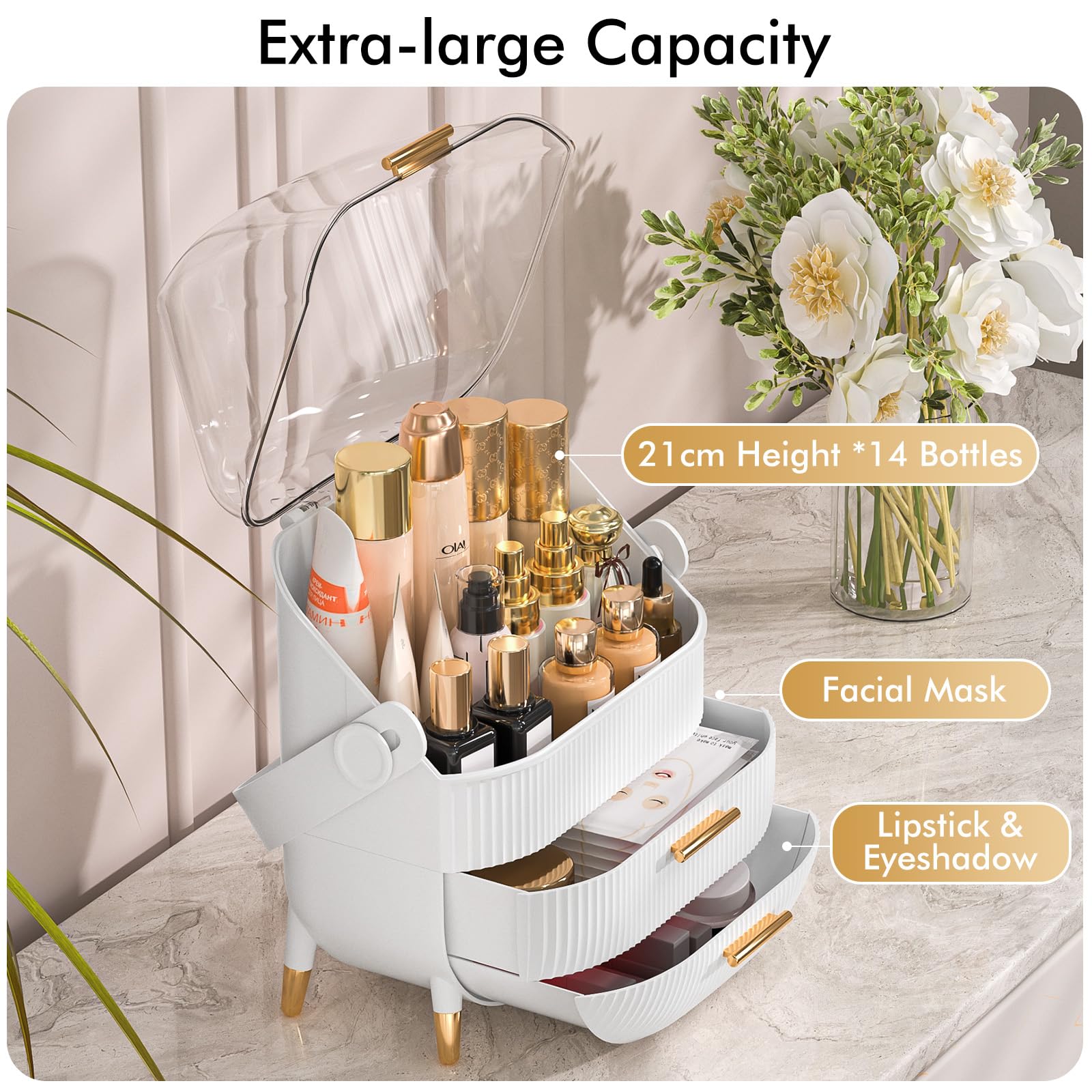 Nestorganix Makeup Organizer Skincare Organizers - Cosmetic Display Cases With Transparent Cover, Skincare Organizers For Bathro